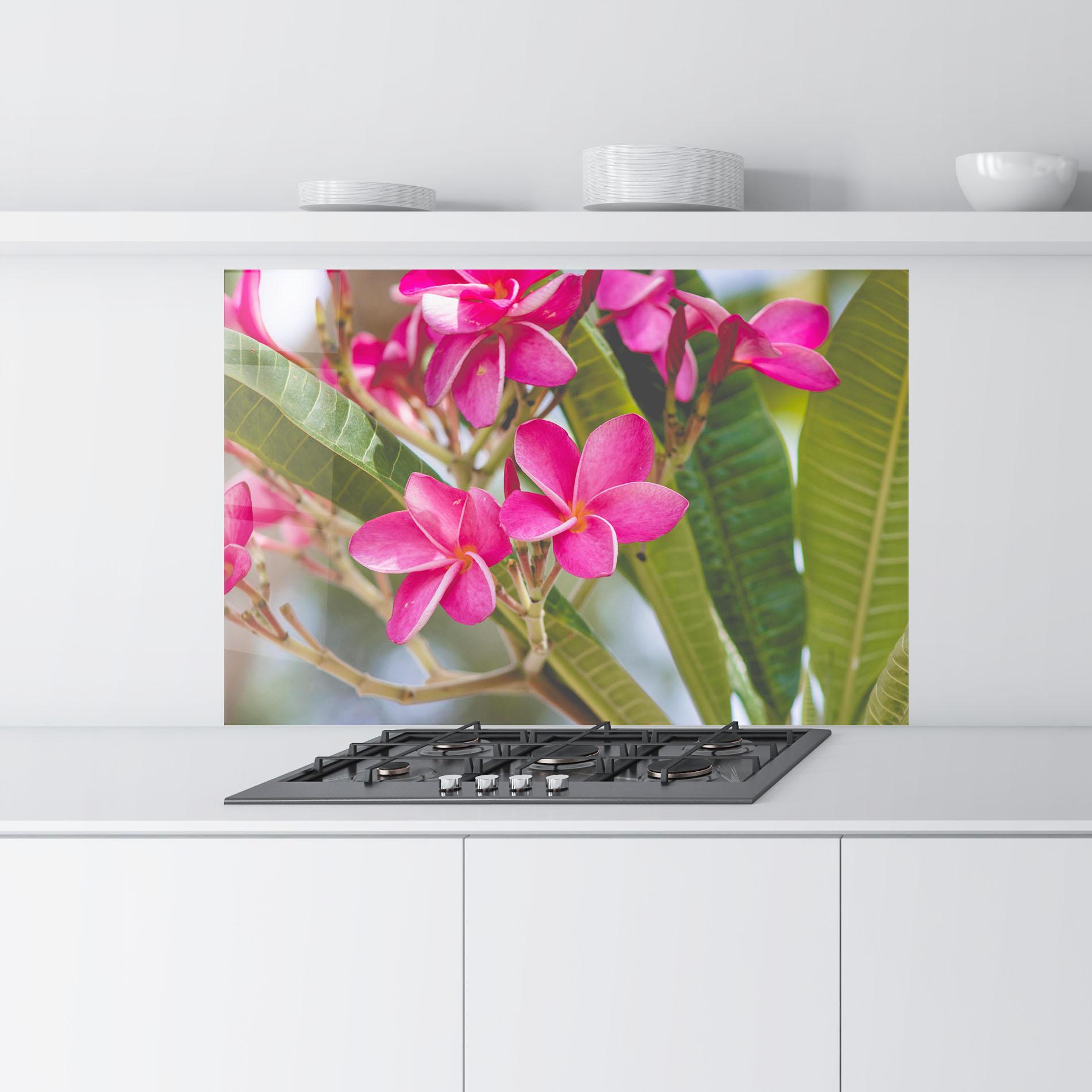 Konyhai üveg hátfal Pink Exotic Flowers mockup 9