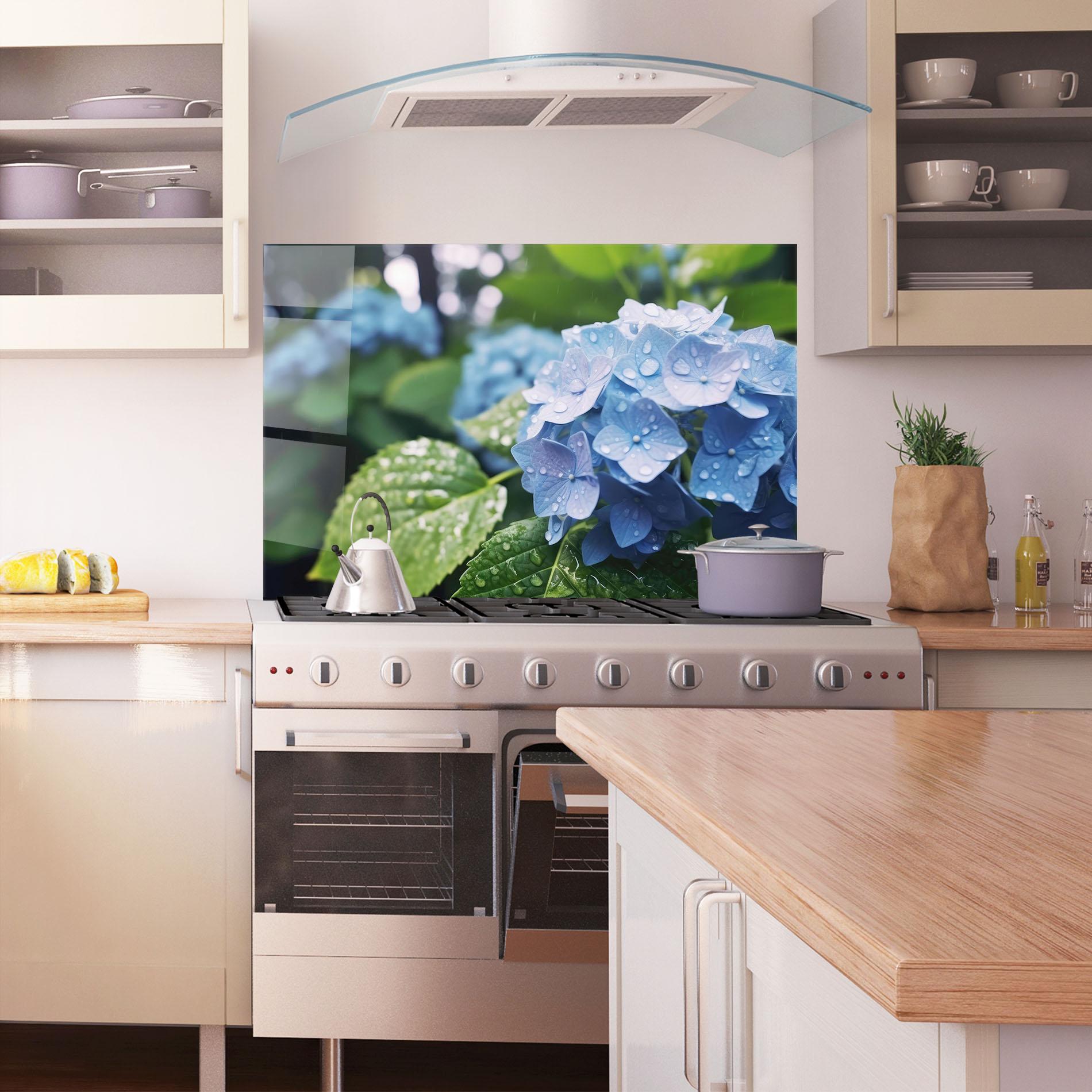 Konyhai üveg hátfal Blue Rainy Exotic mockup 1
