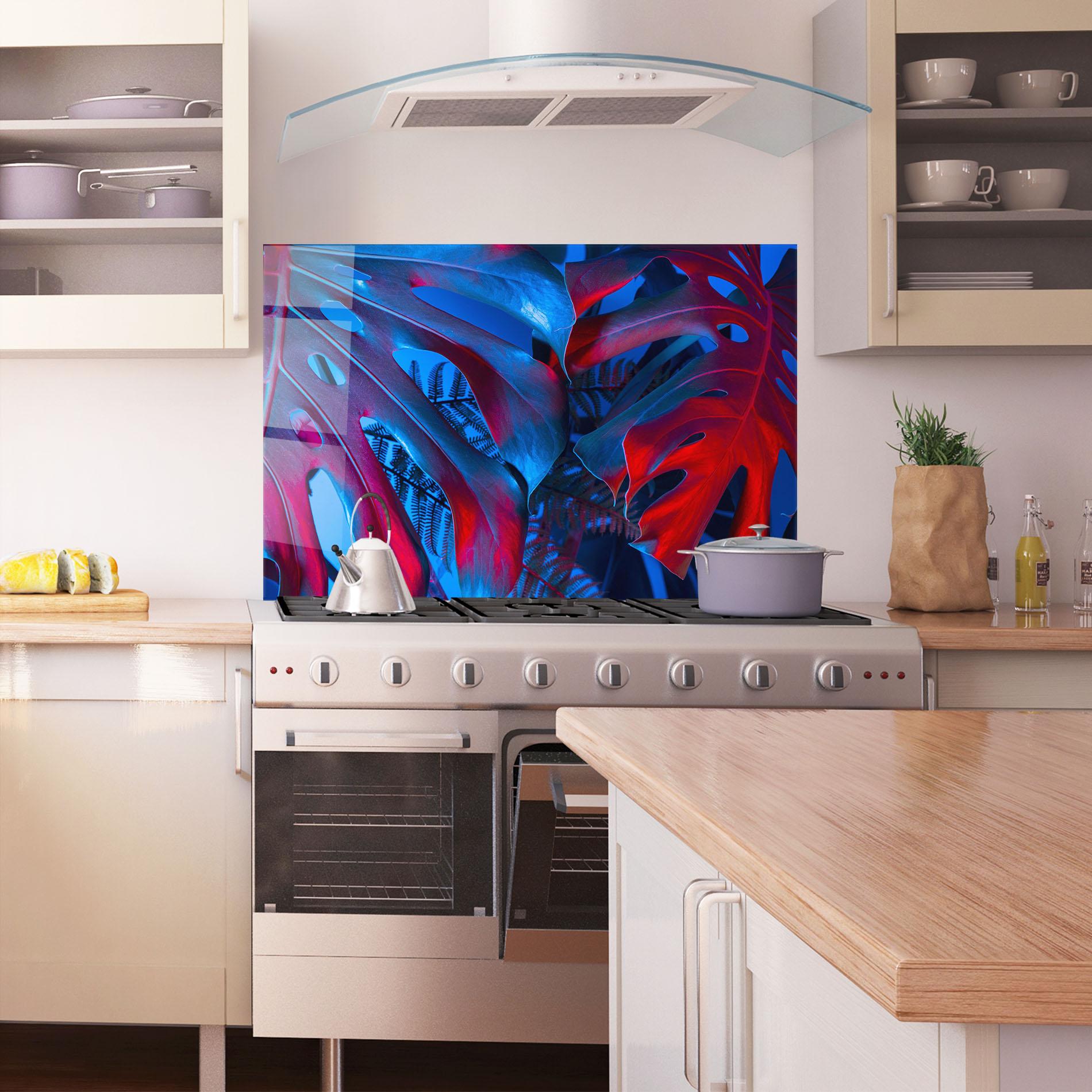 Konyhai üveg hátfal Exotic Blue Leaf mockup 1