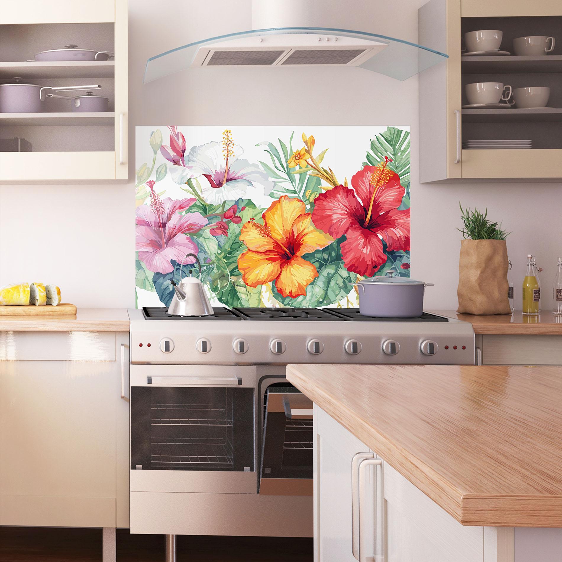 Konyhai üveg hátfal Exotic Flowers mockup 1