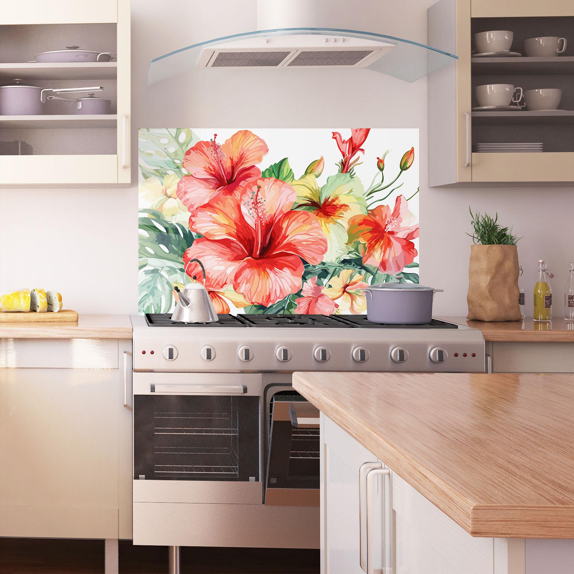 Konyhai üveg hátfal Exotic Red Flower mockup 1