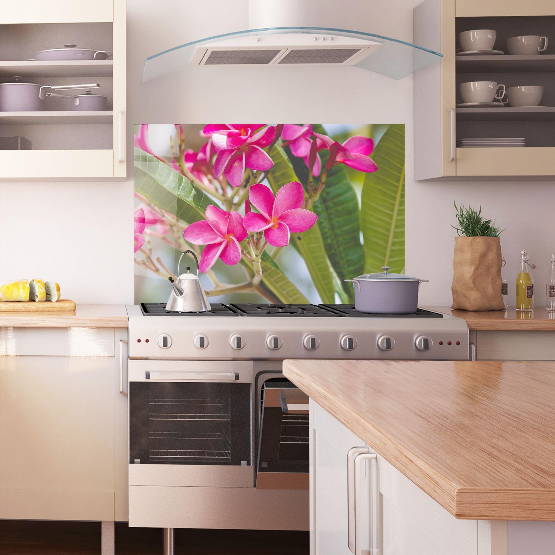 Konyhai üveg hátfal Pink Exotic Flowers mockup 1