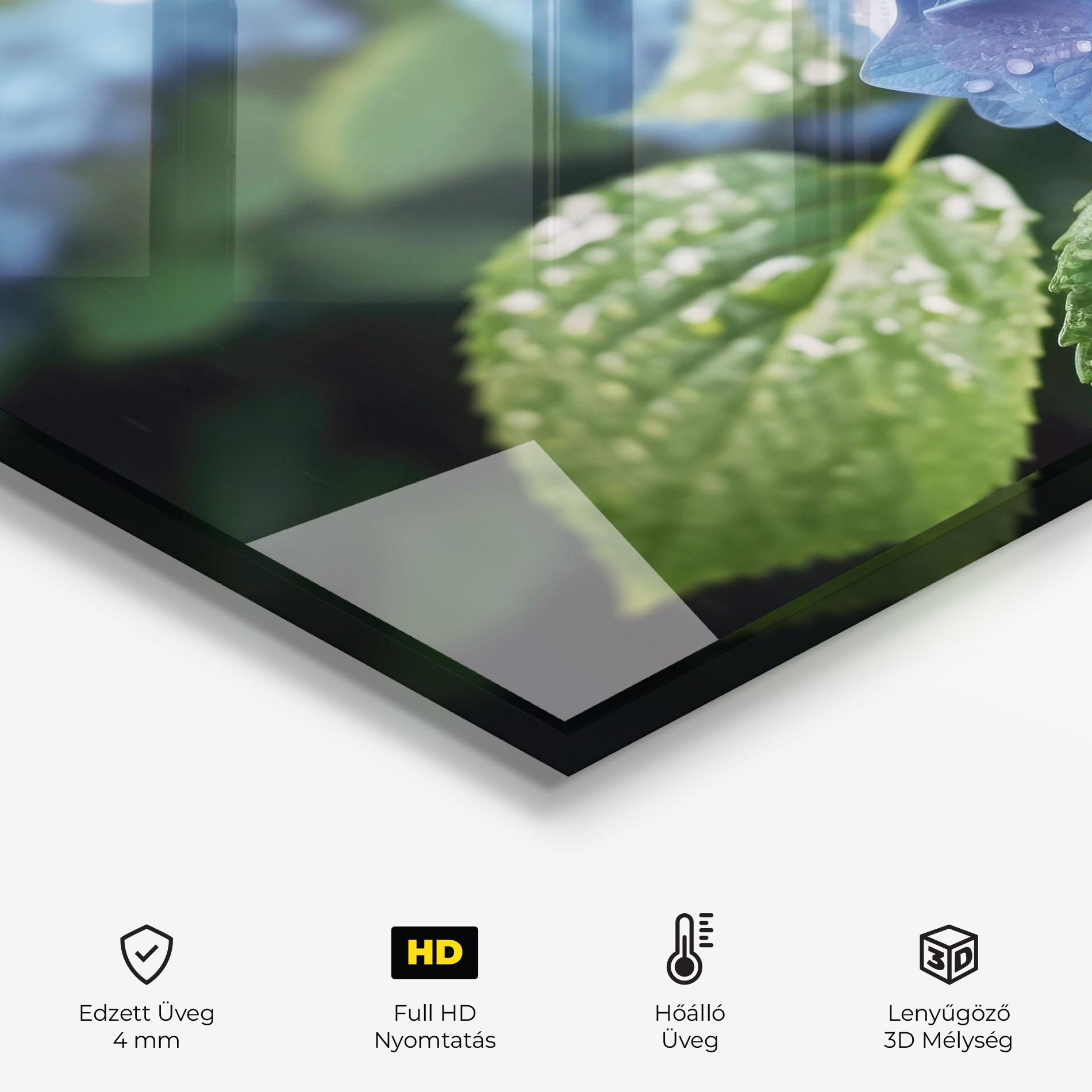 Konyhai üveg hátfal Blue Rainy Exotic mockup 2