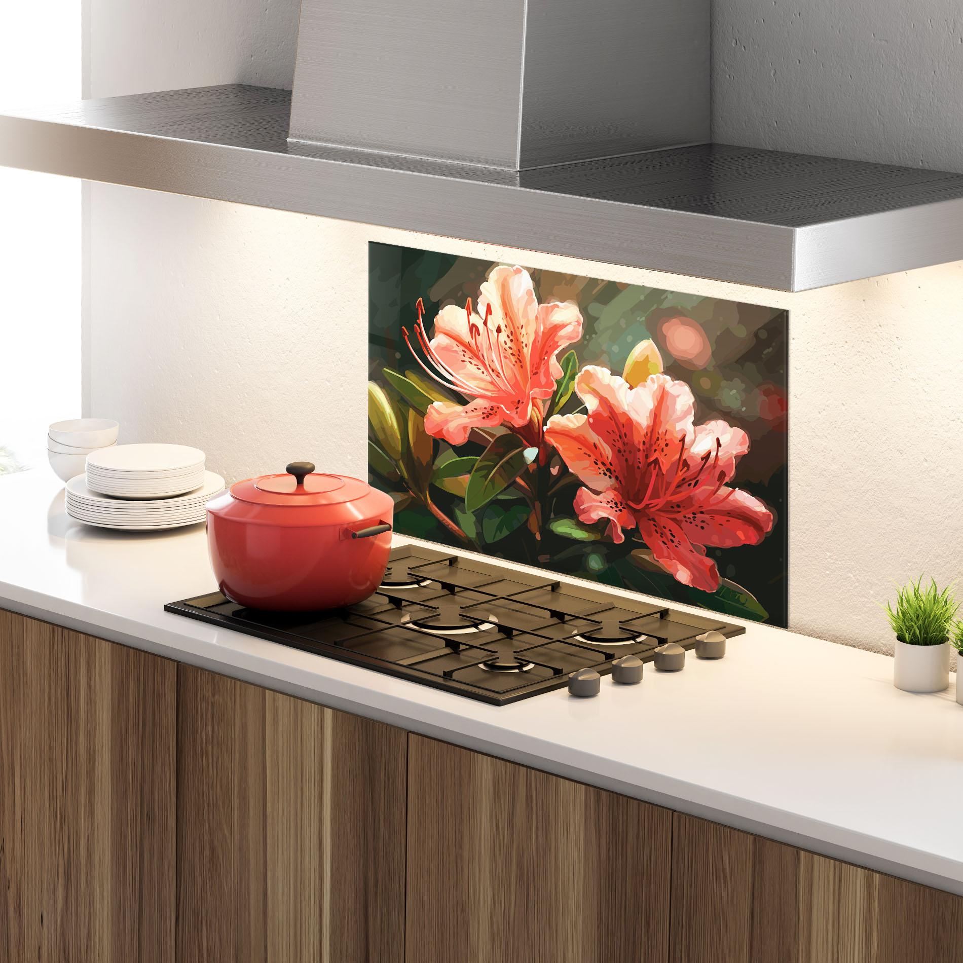 Konyhai üveg hátfal Dreamy Exotic Flower mockup 4