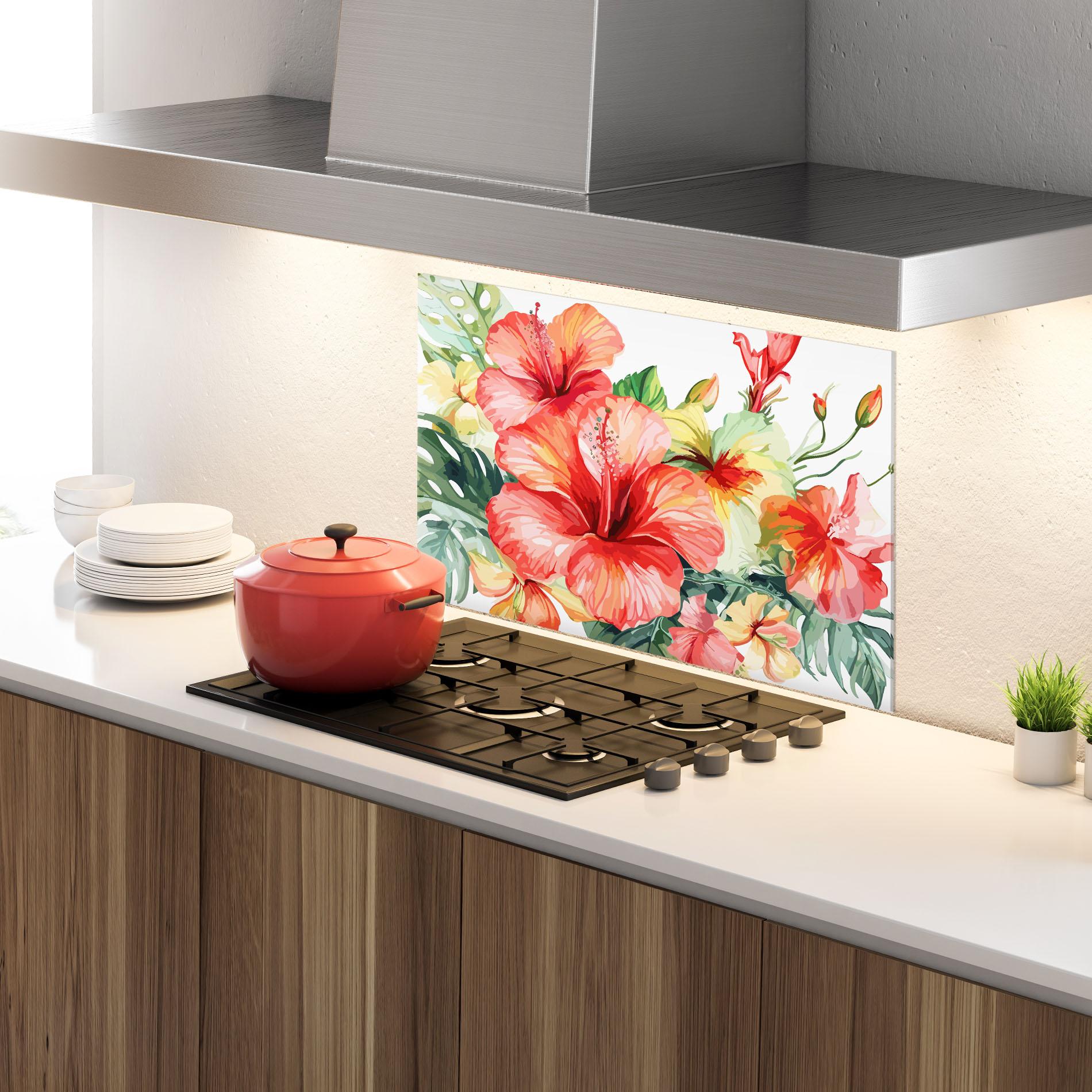 Konyhai üveg hátfal Exotic Red Flower mockup 4