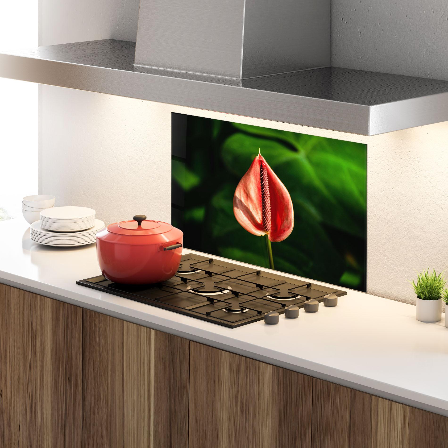 Konyhai üveg hátfal Plant Exotic Red mockup 4