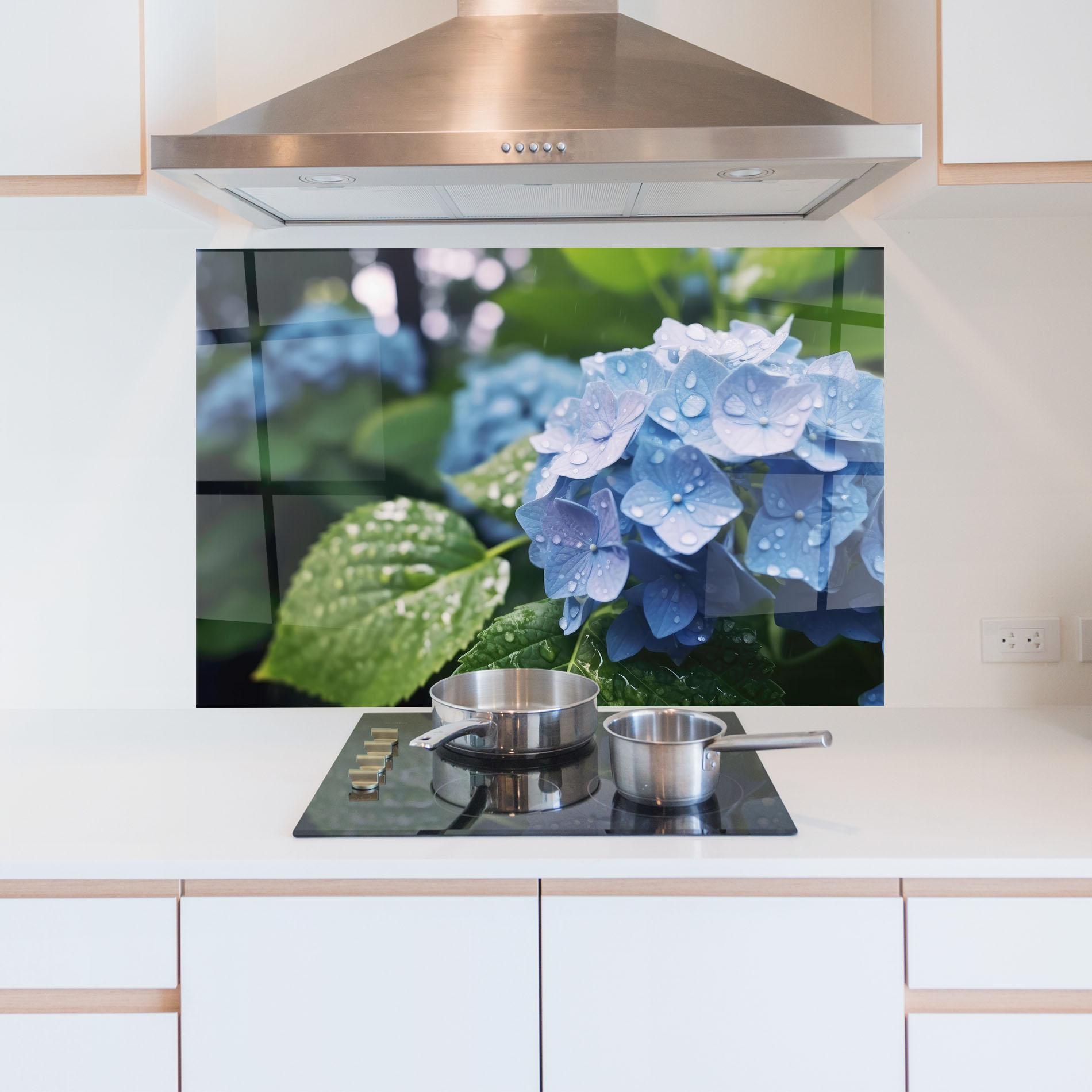 Konyhai üveg hátfal Blue Rainy Exotic mockup 5