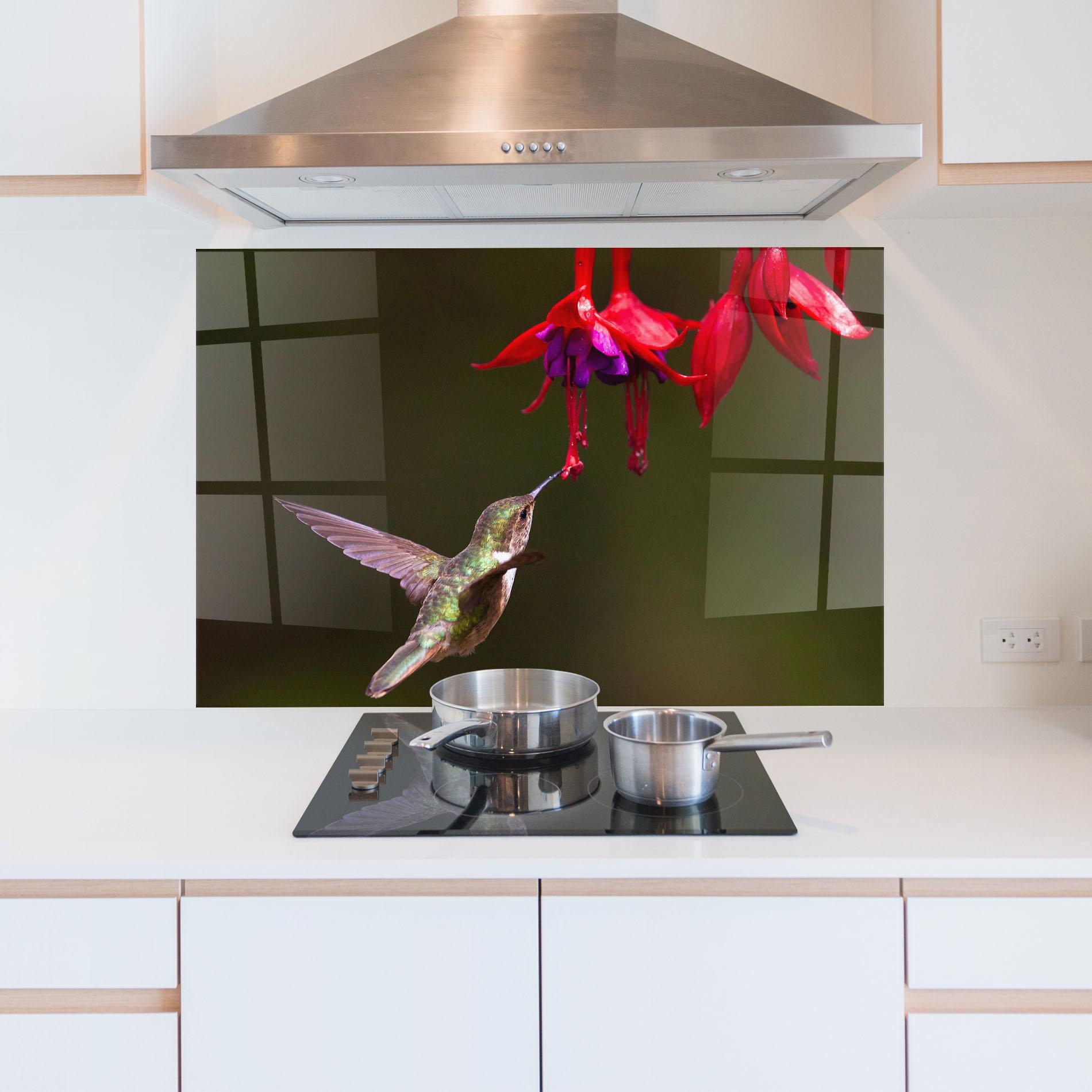 Konyhai üveg hátfal Exotic Flower Bird mockup 5