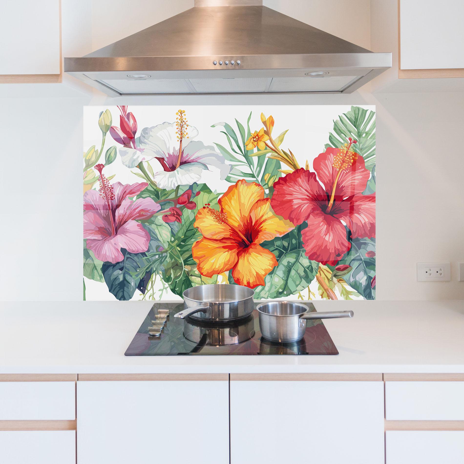 Konyhai üveg hátfal Exotic Flowers mockup 5