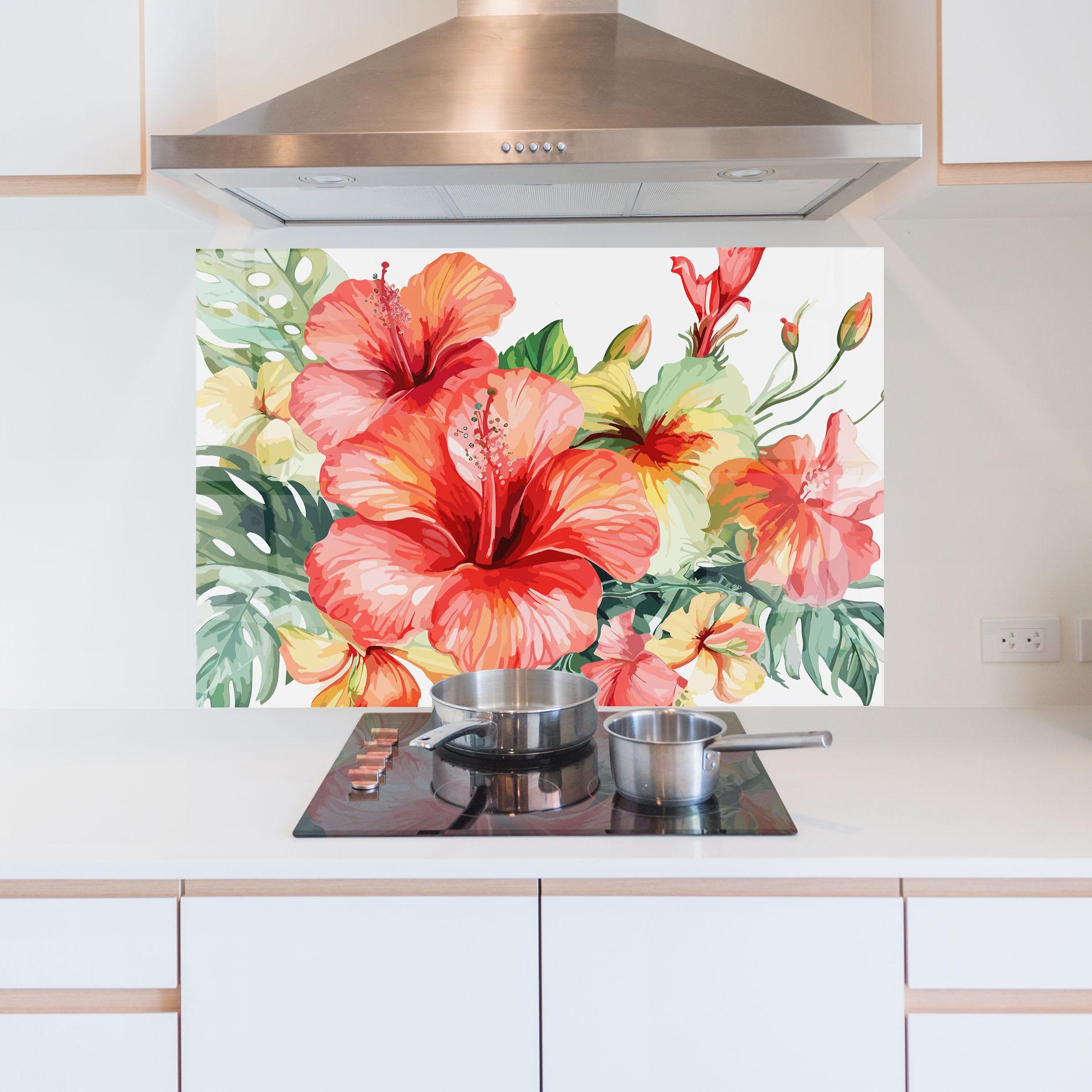 Konyhai üveg hátfal Exotic Red Flower mockup 5