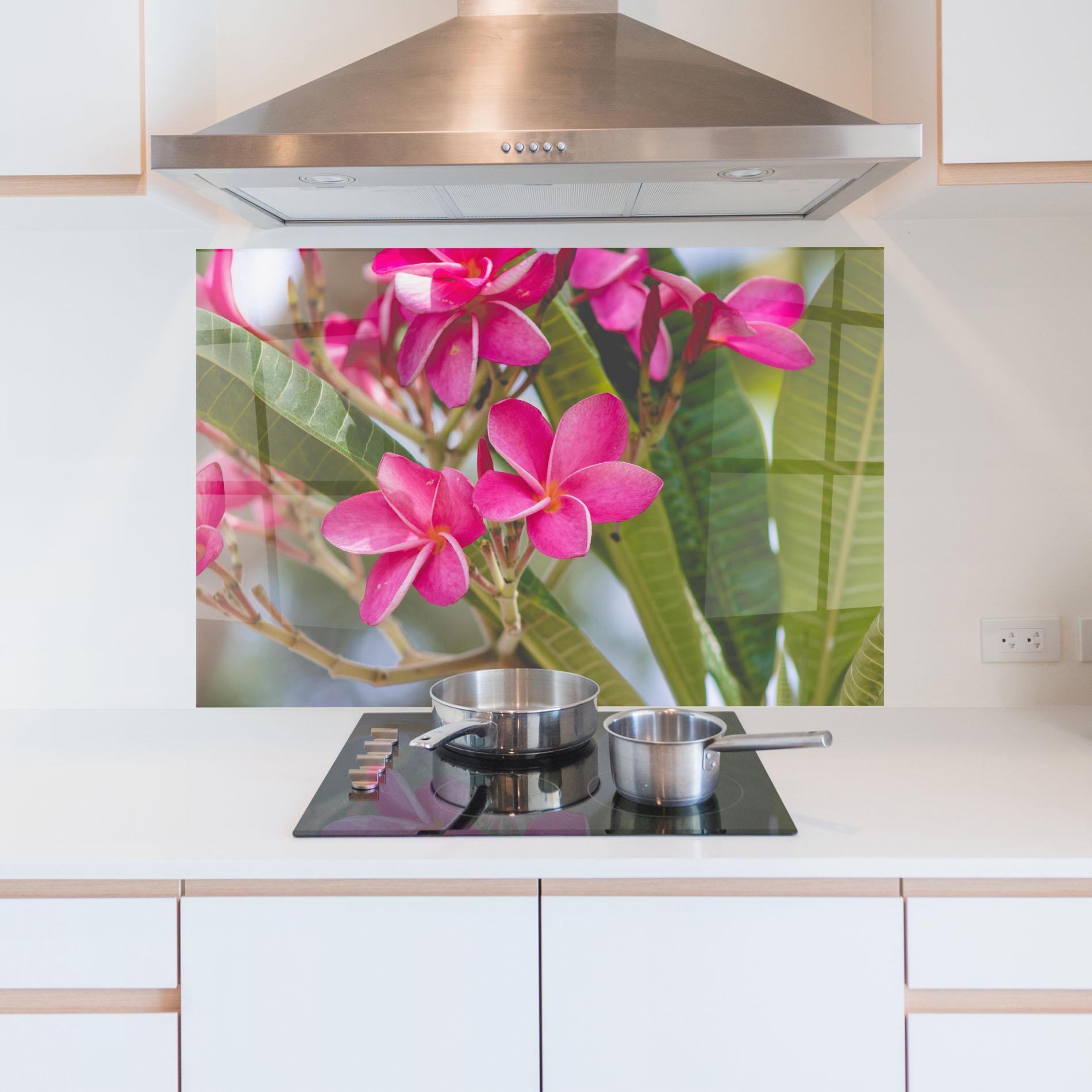 Konyhai üveg hátfal Pink Exotic Flowers mockup 5