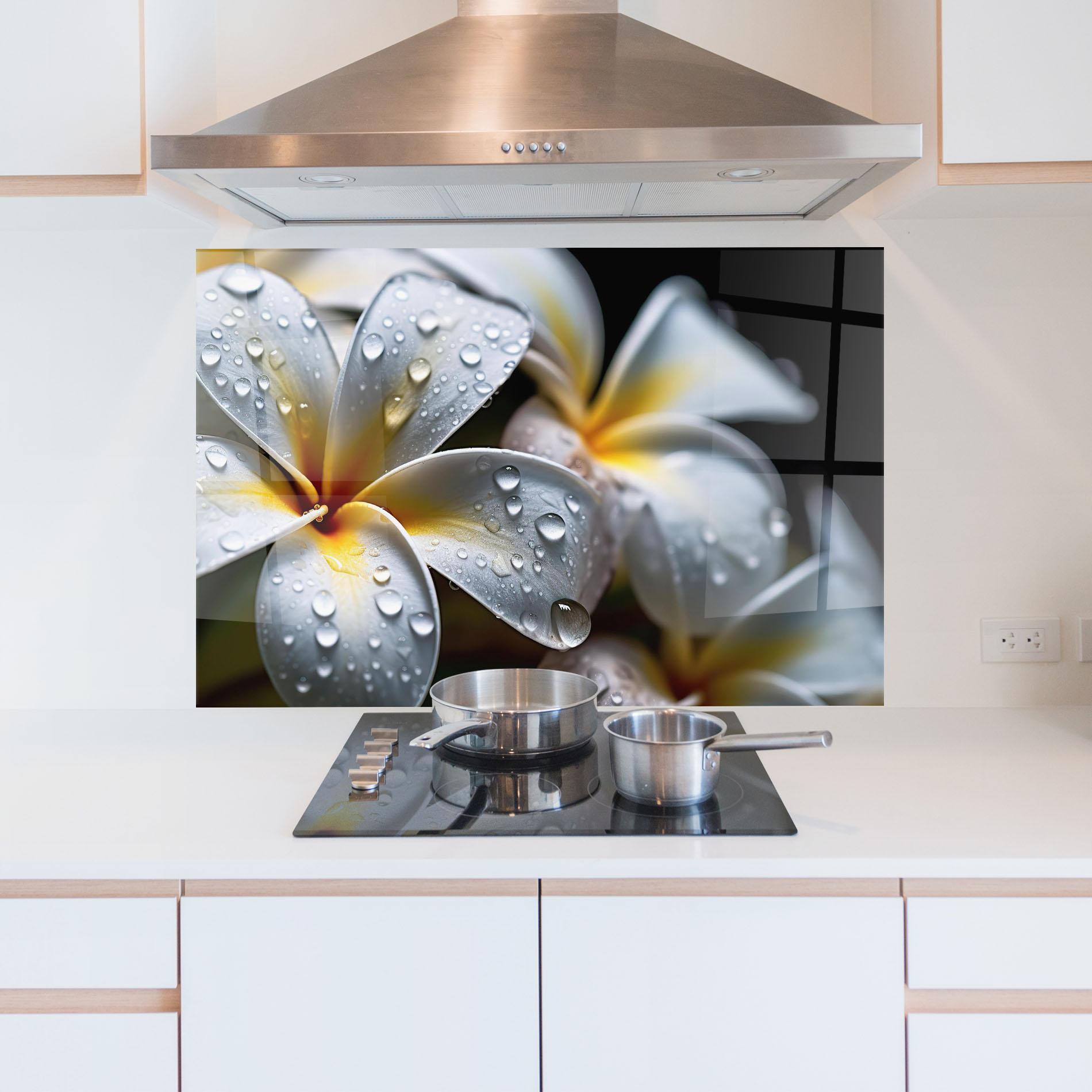 Konyhai üveg hátfal Rainy White Exotic mockup 5