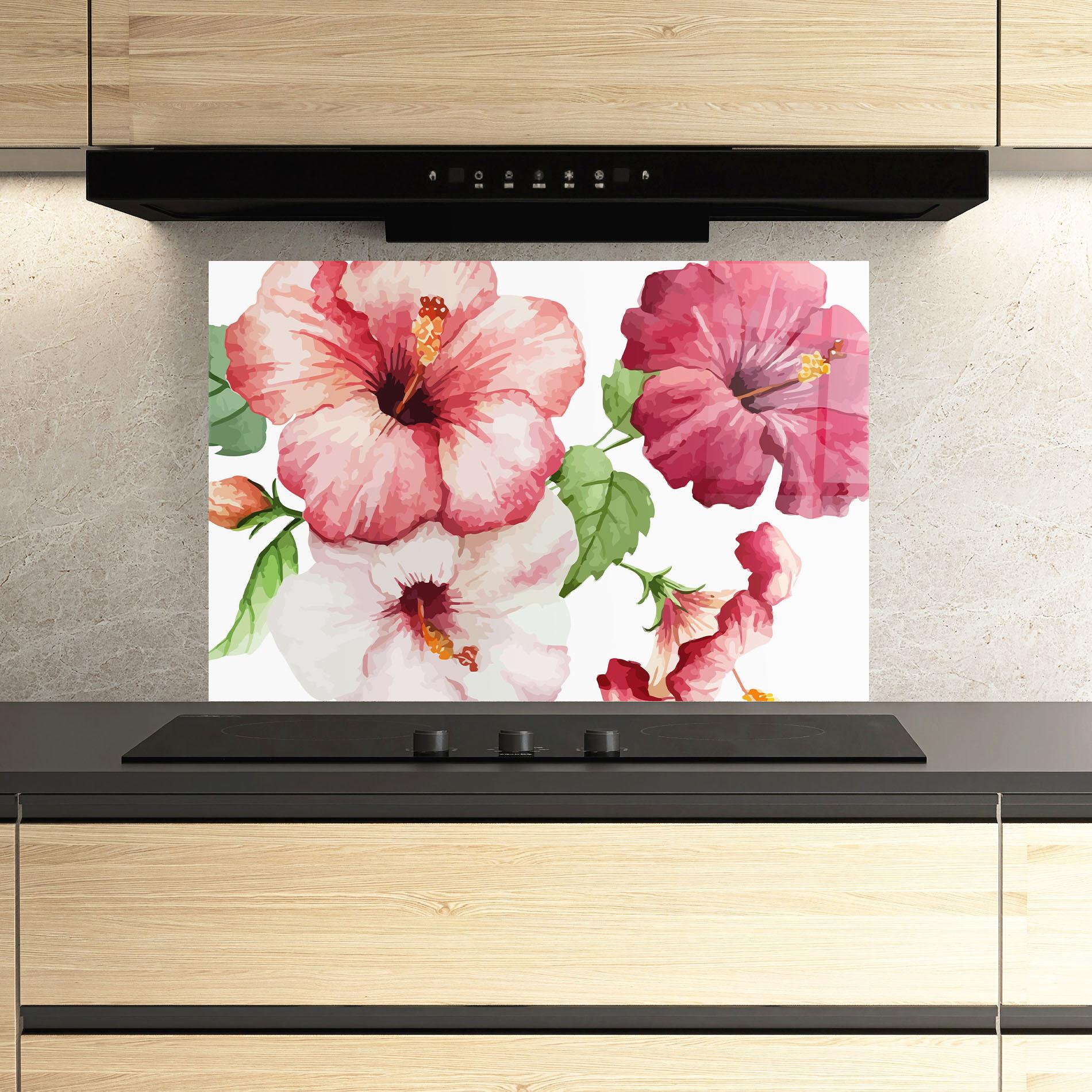 Konyhai üveg hátfal Exotic Flower Paint mockup 3