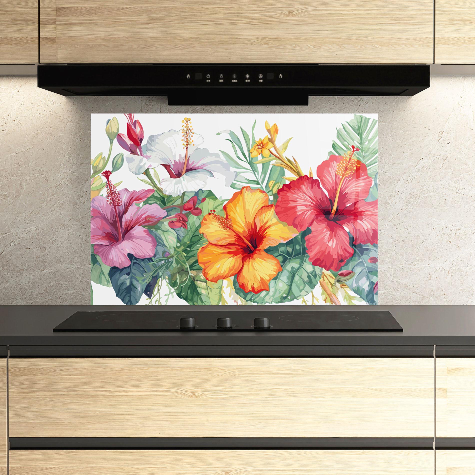 Konyhai üveg hátfal Exotic Flowers mockup 3