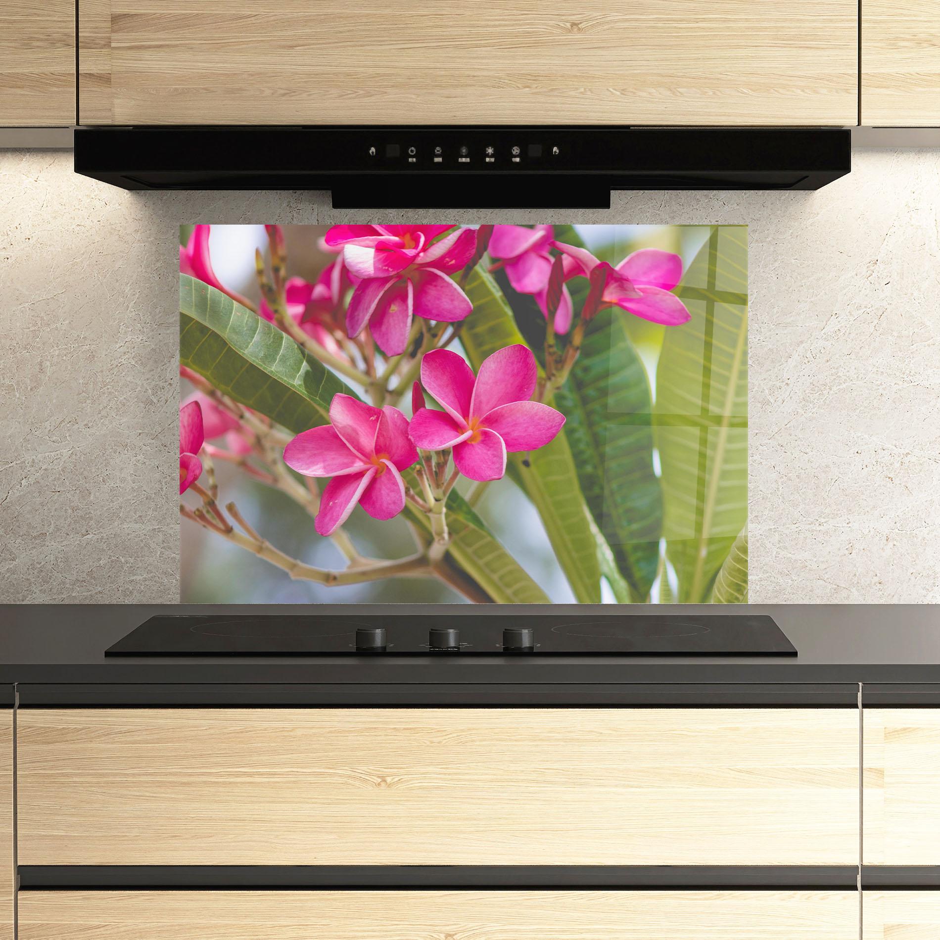 Konyhai üveg hátfal Pink Exotic Flowers mockup 3
