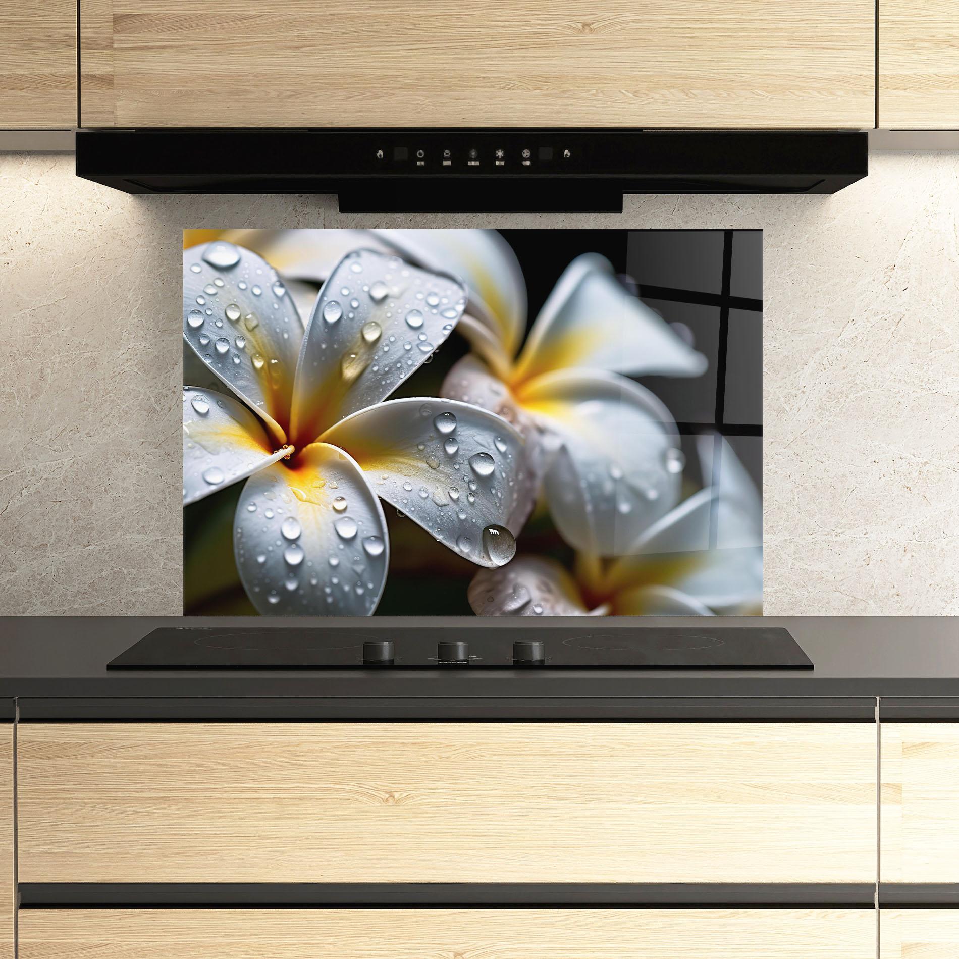 Konyhai üveg hátfal Rainy White Exotic mockup 3