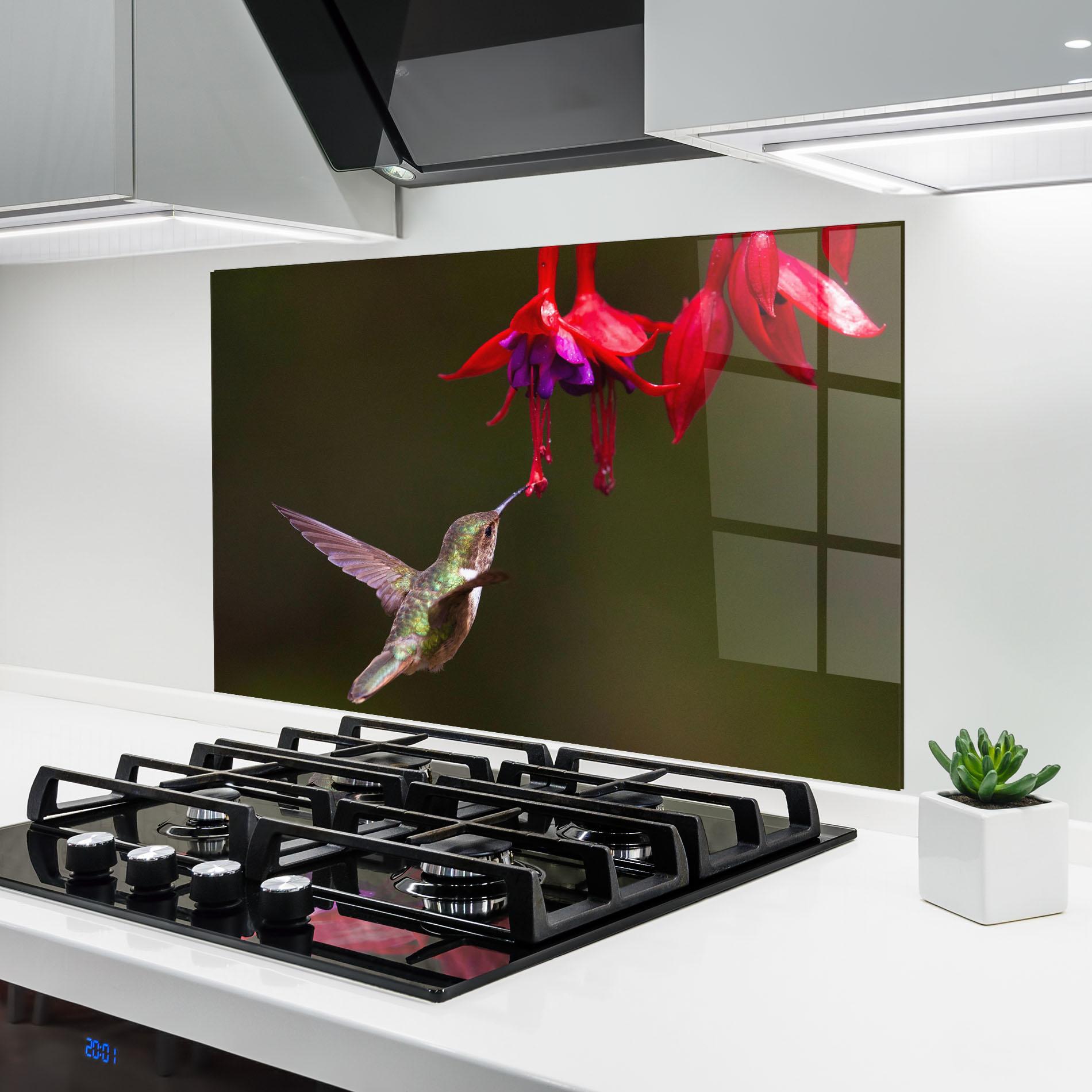 Konyhai üveg hátfal Exotic Flower Bird mockup 6