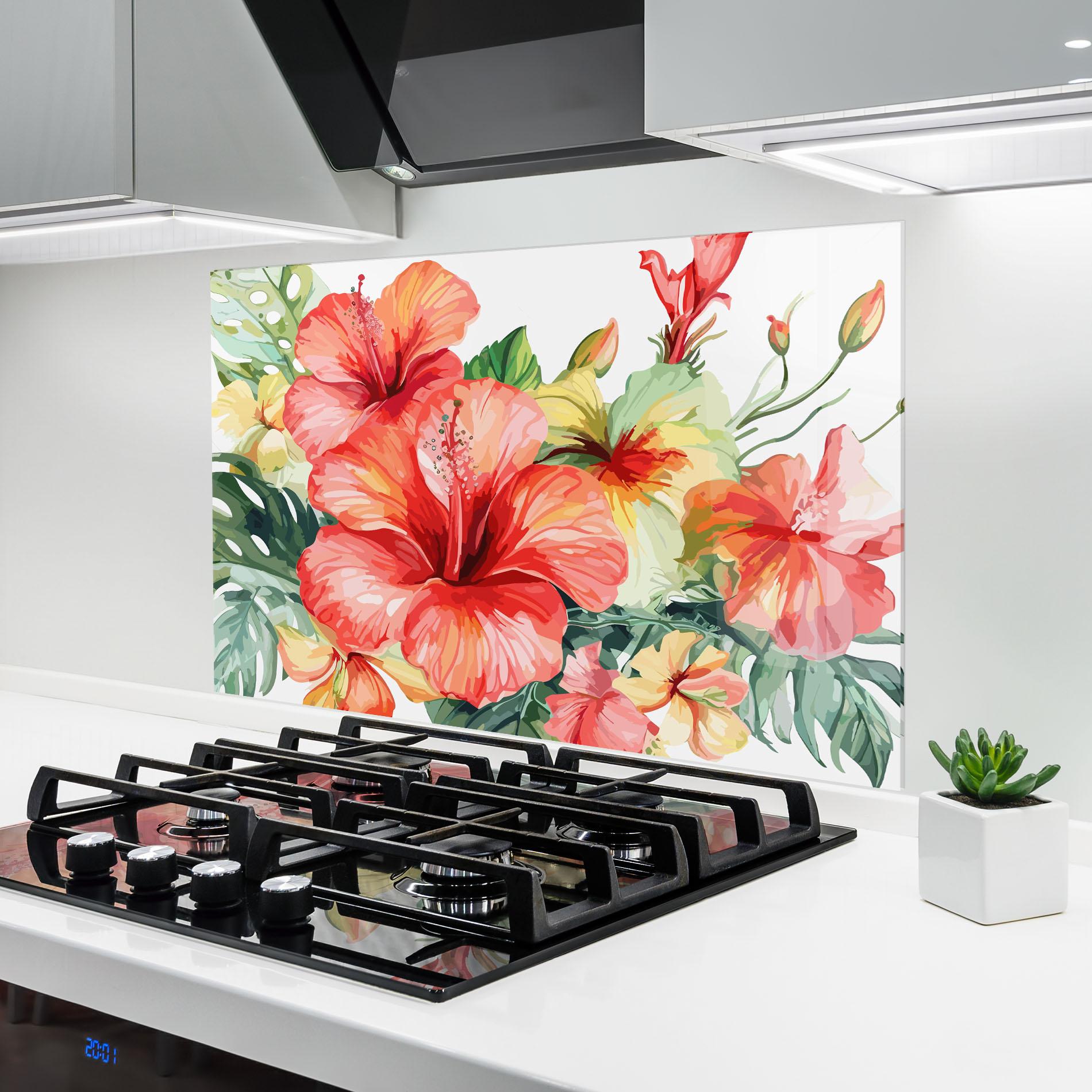 Konyhai üveg hátfal Exotic Red Flower mockup 6