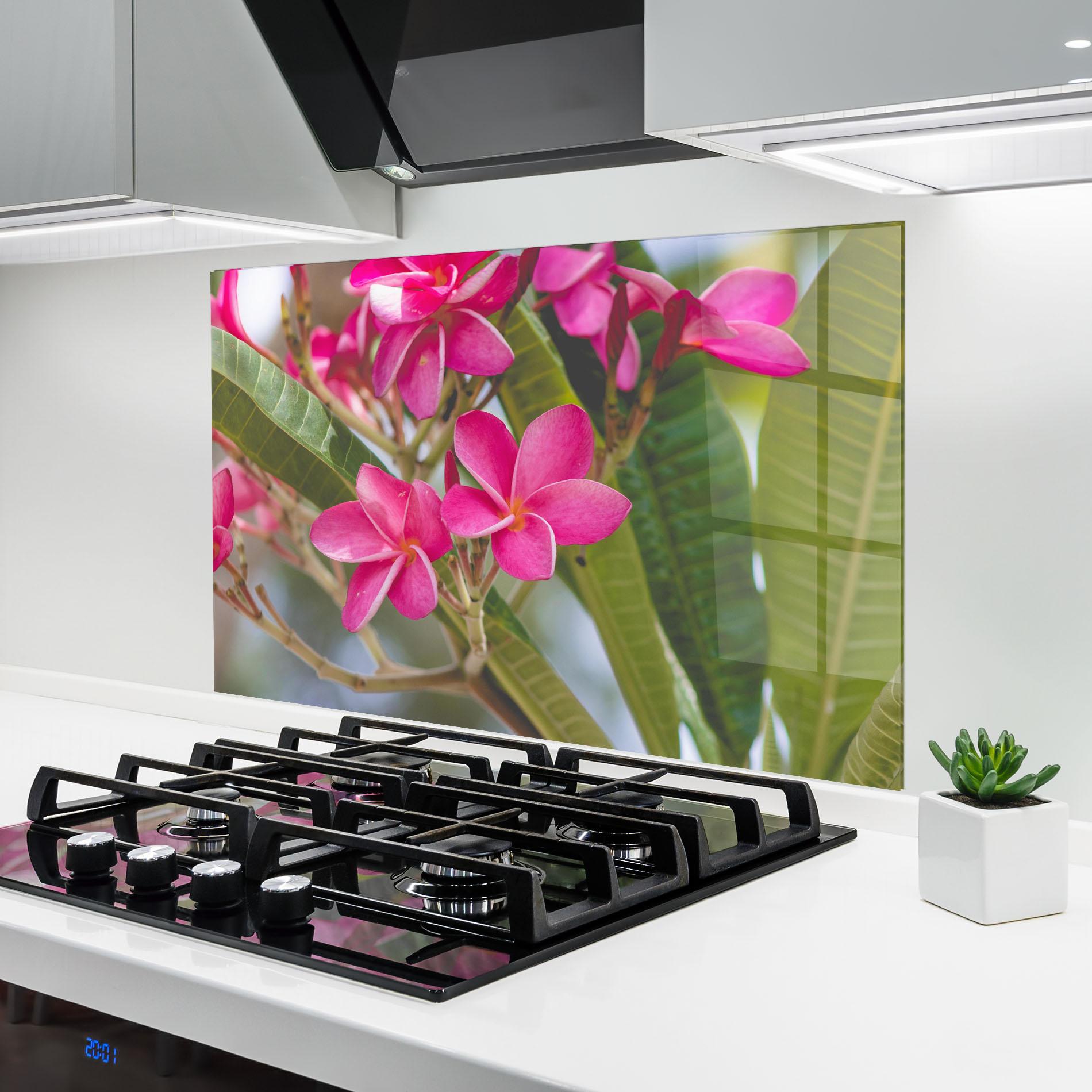 Konyhai üveg hátfal Pink Exotic Flowers mockup 6