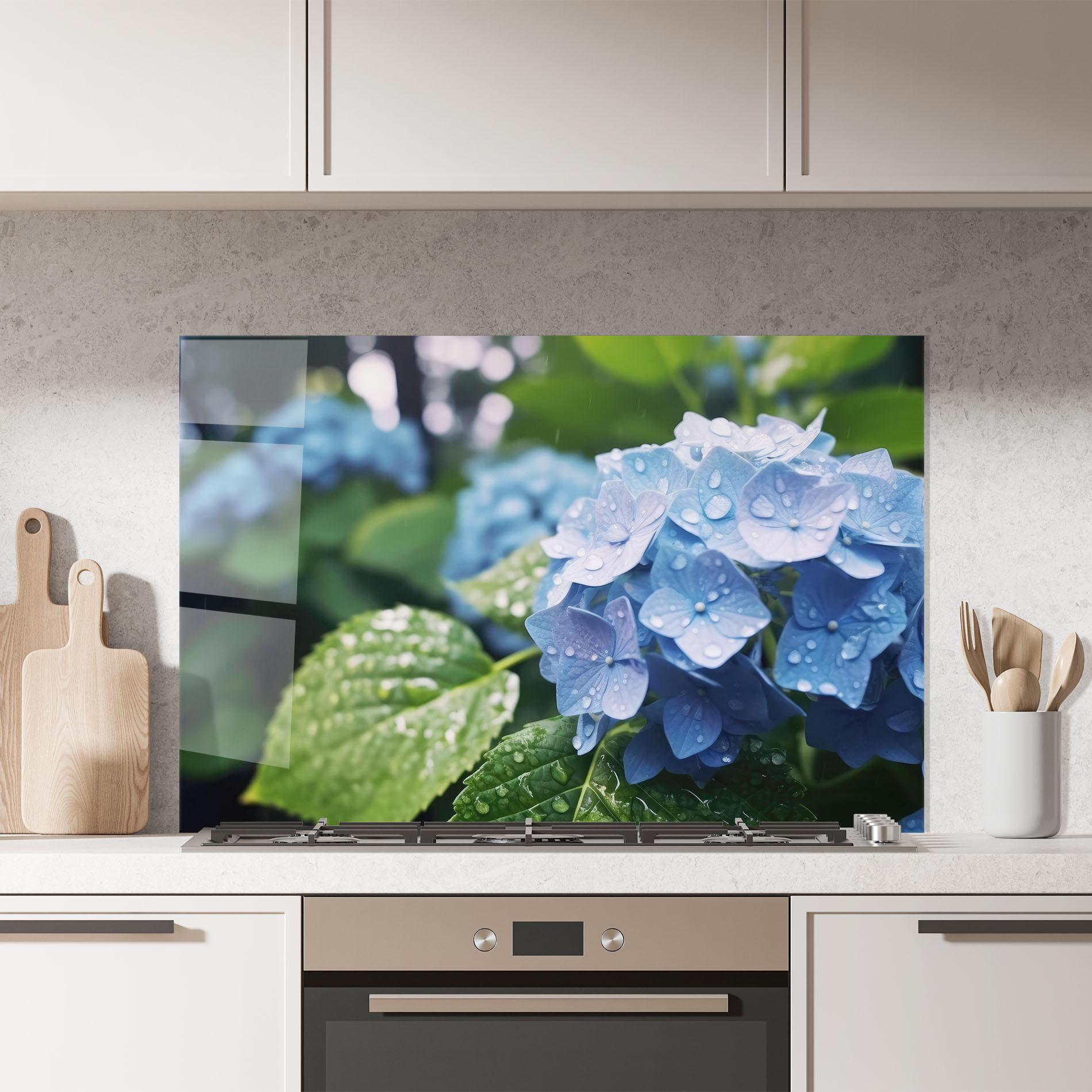 Konyhai üveg hátfal Blue Rainy Exotic mockup 7