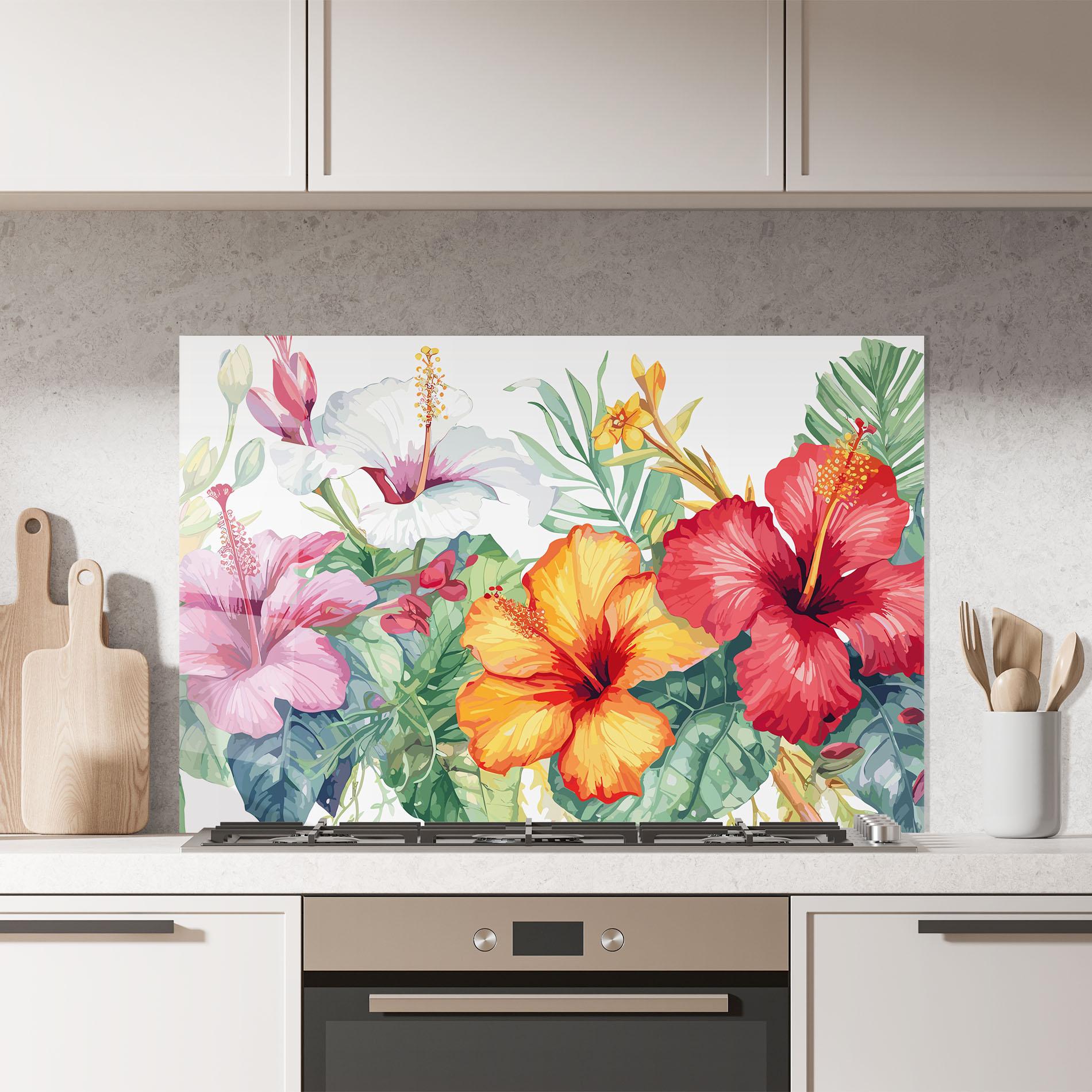 Konyhai üveg hátfal Exotic Flowers mockup 7