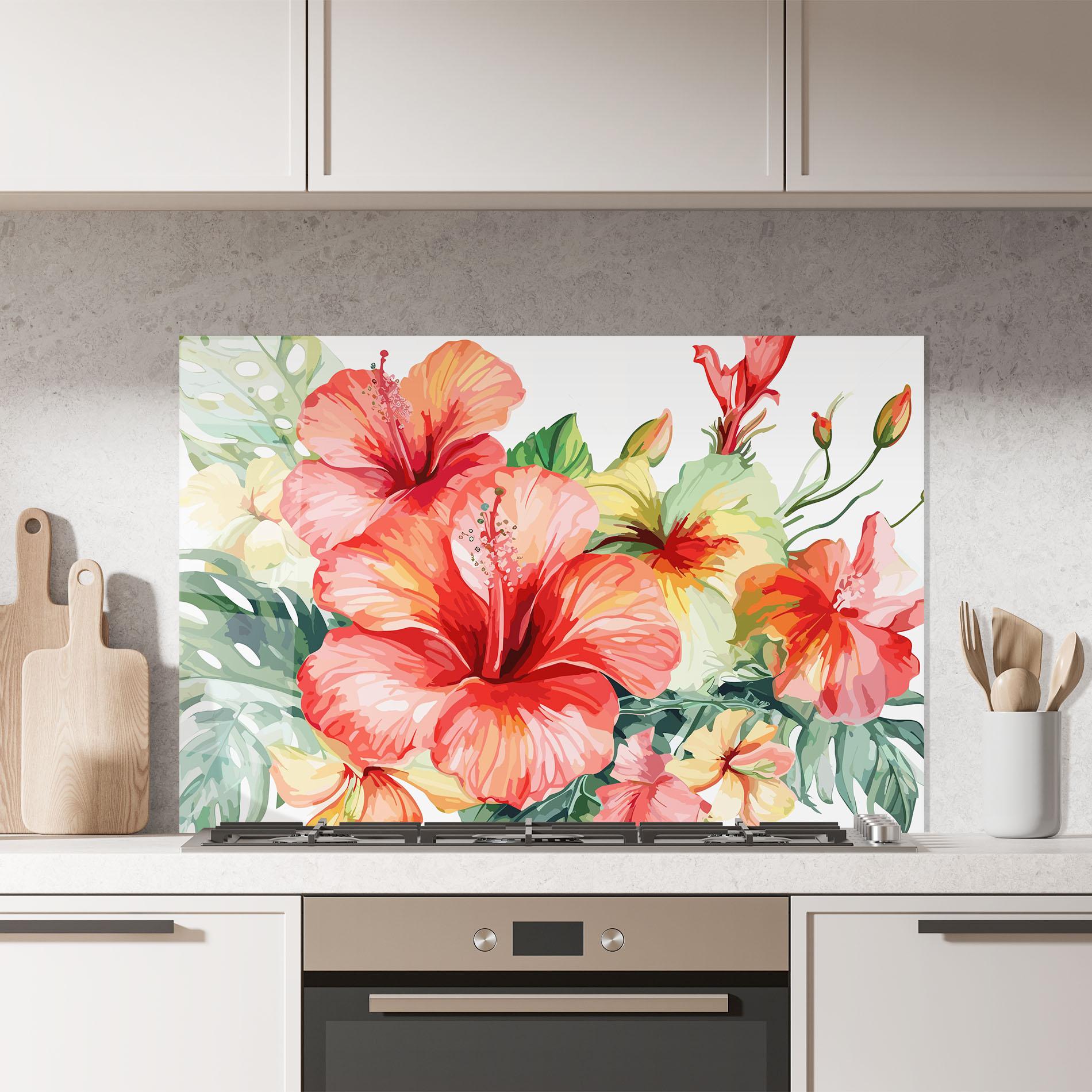 Konyhai üveg hátfal Exotic Red Flower mockup 7