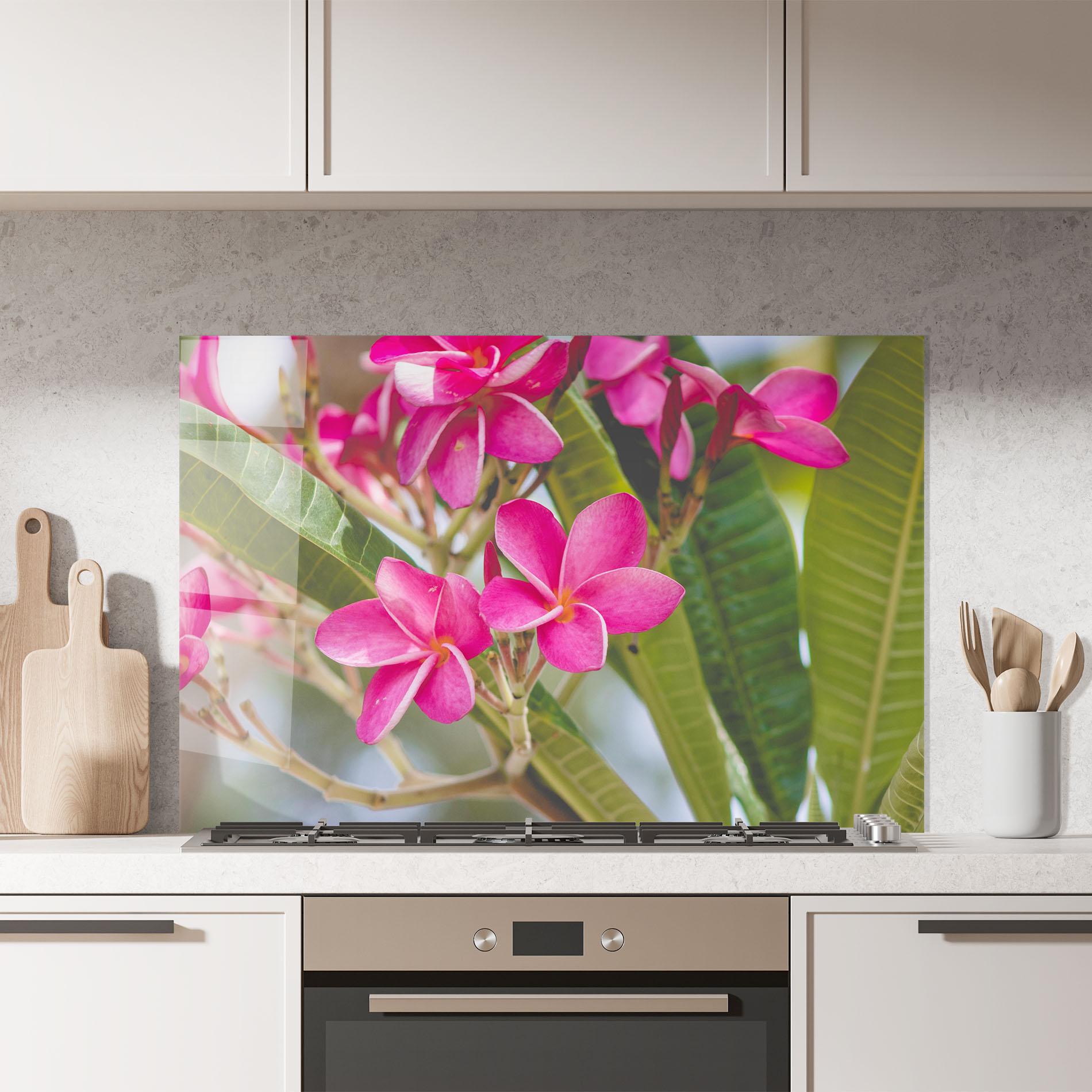Konyhai üveg hátfal Pink Exotic Flowers mockup 7