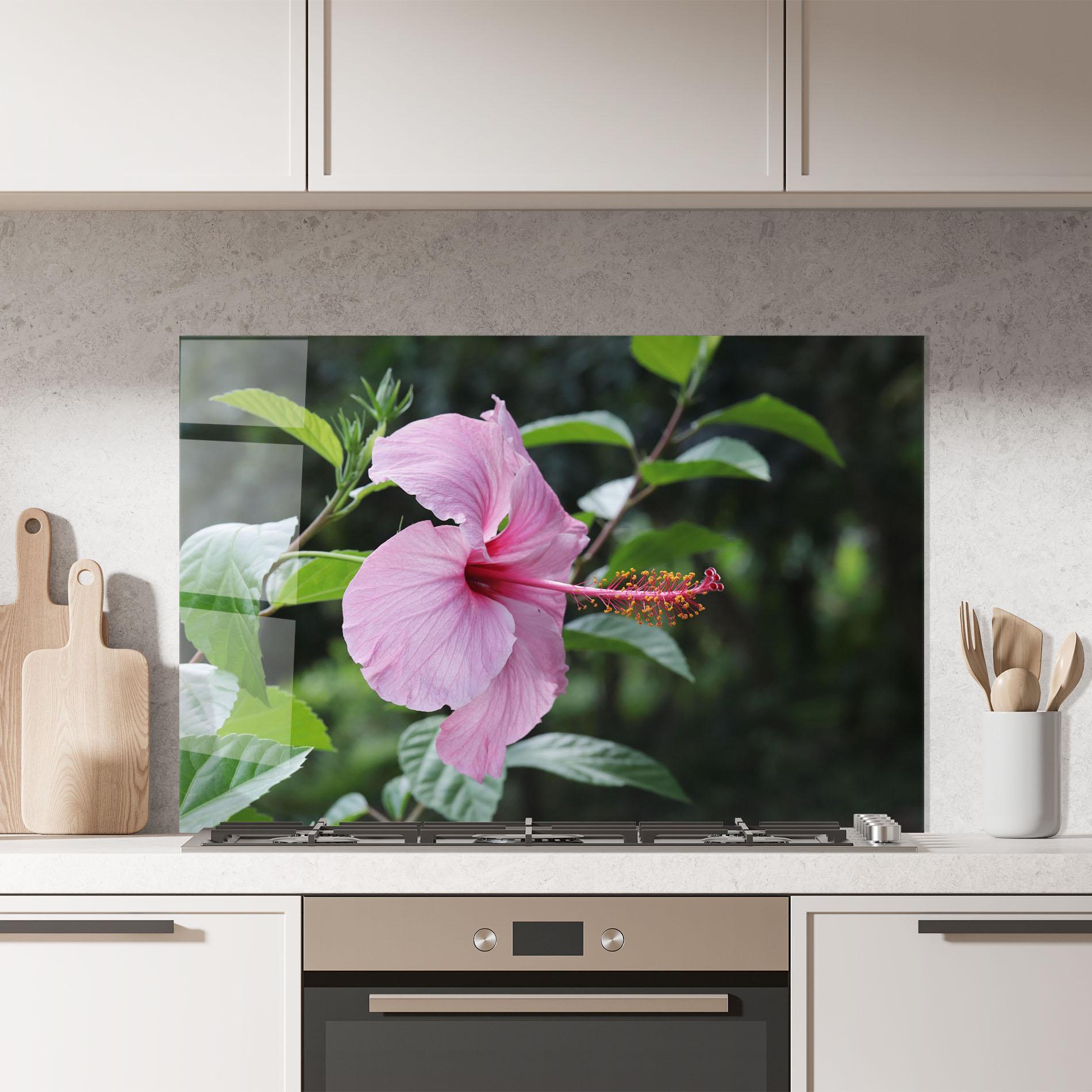 Konyhai üveg hátfal Pink Exotic Plant mockup 7