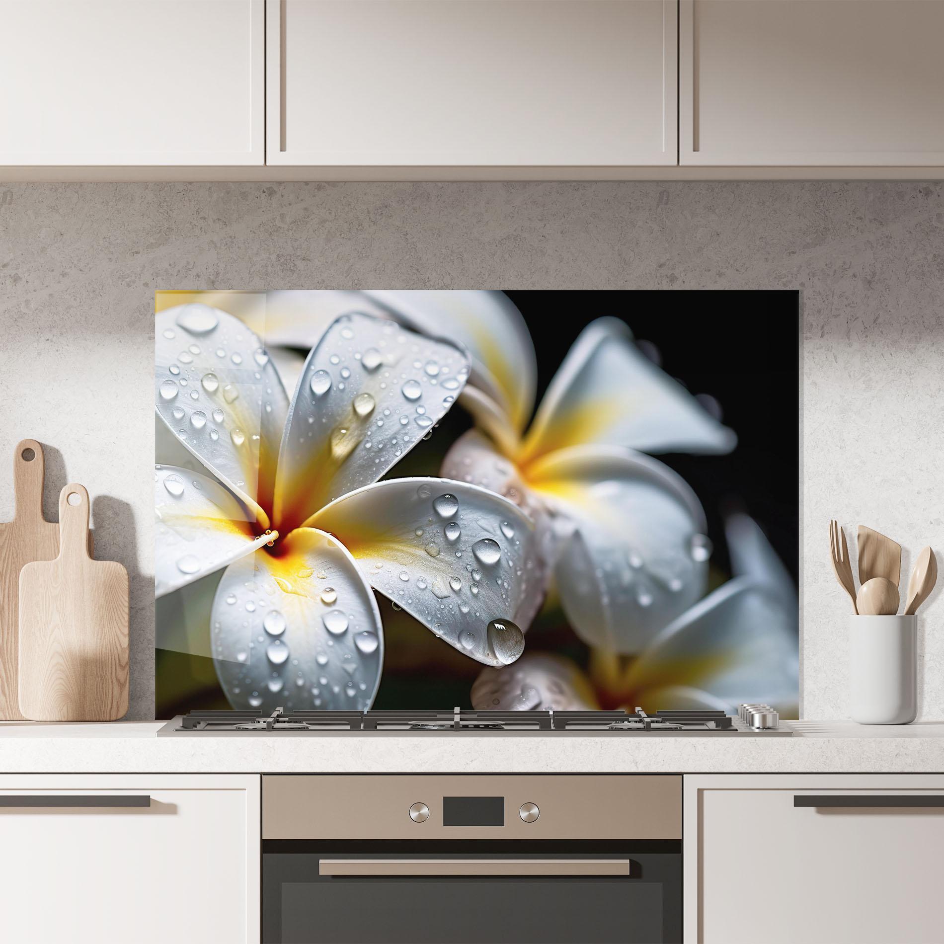 Konyhai üveg hátfal Rainy White Exotic mockup 7