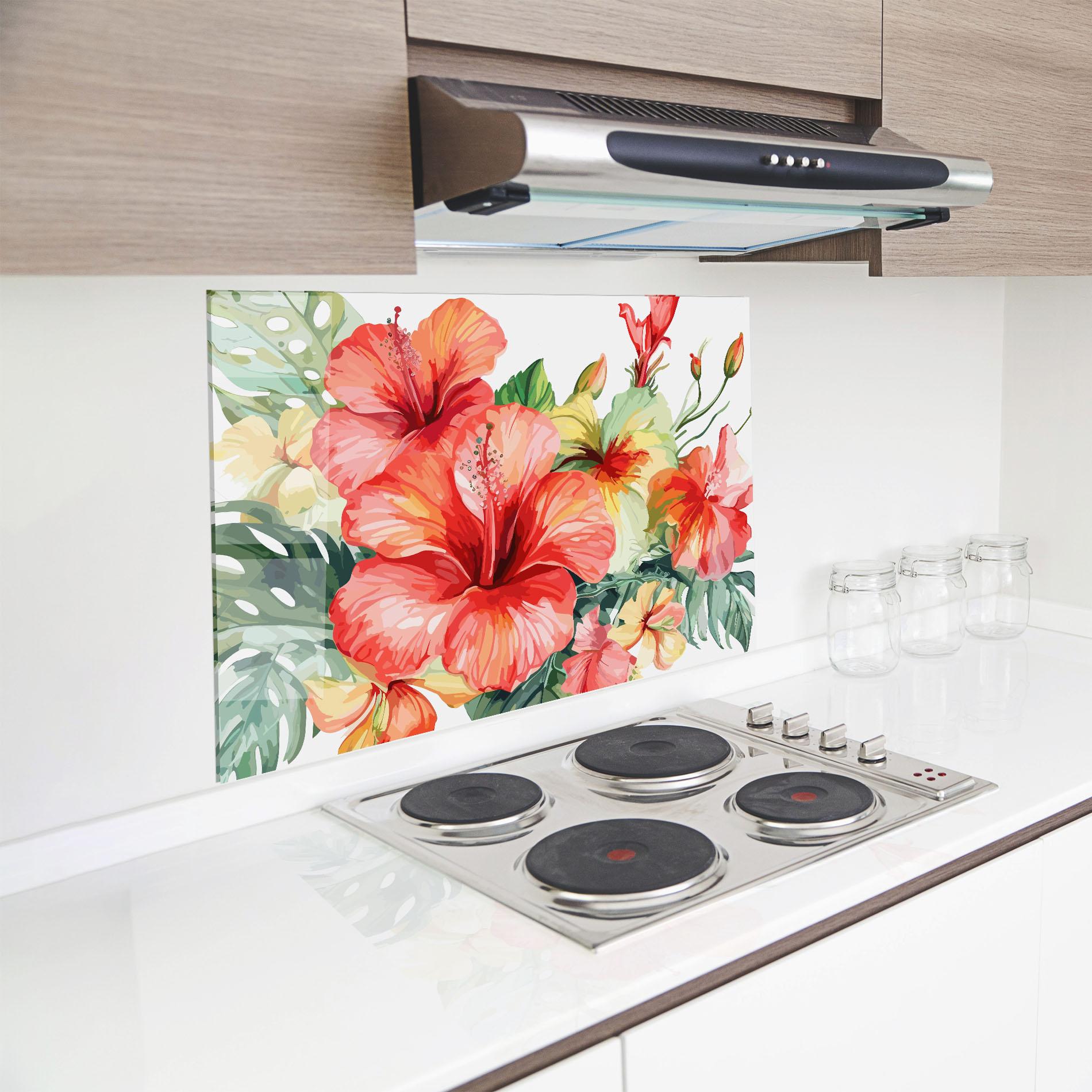 Konyhai üveg hátfal Exotic Red Flower mockup 8