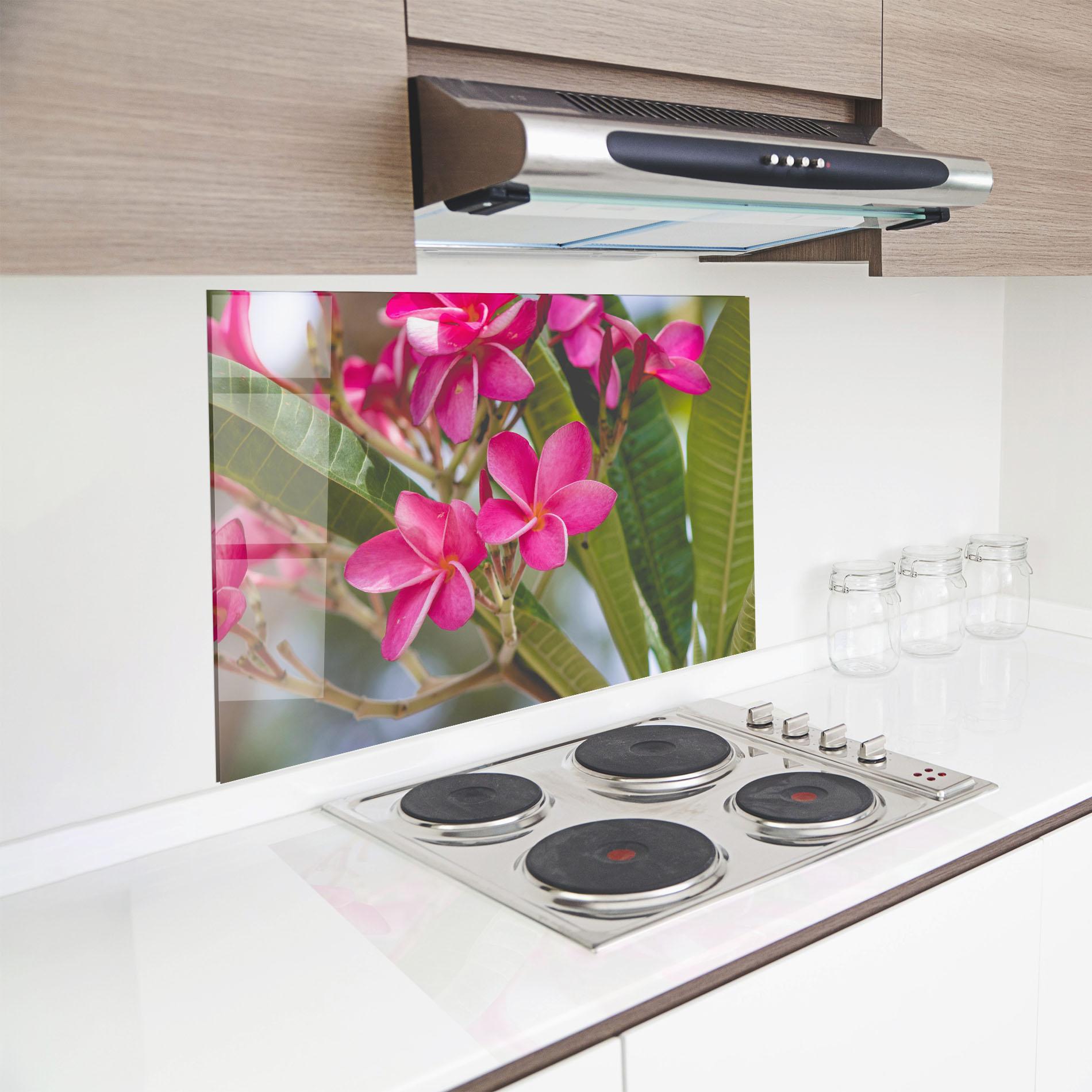 Konyhai üveg hátfal Pink Exotic Flowers mockup 8