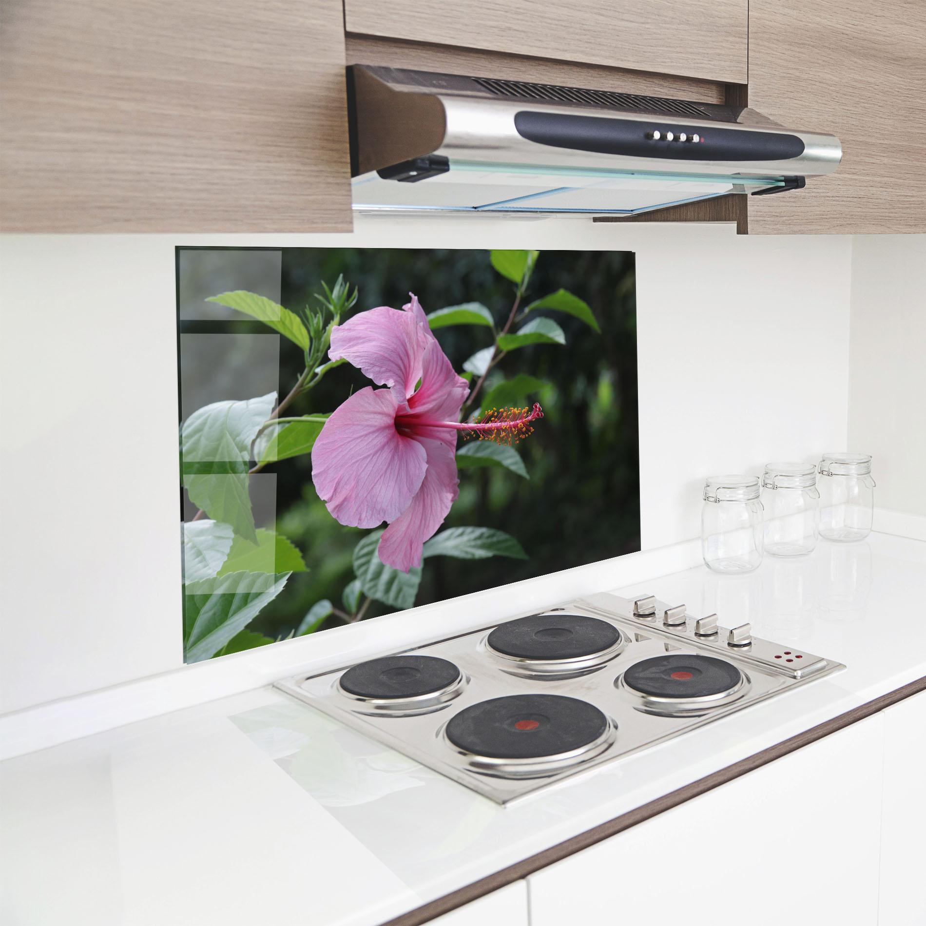 Konyhai üveg hátfal Pink Exotic Plant mockup 8