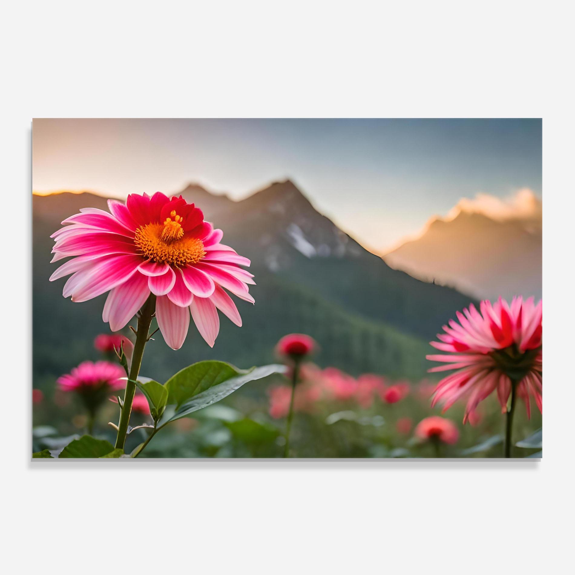 Konyhai üveg hátfal Mountain Pink Flower mockup 0