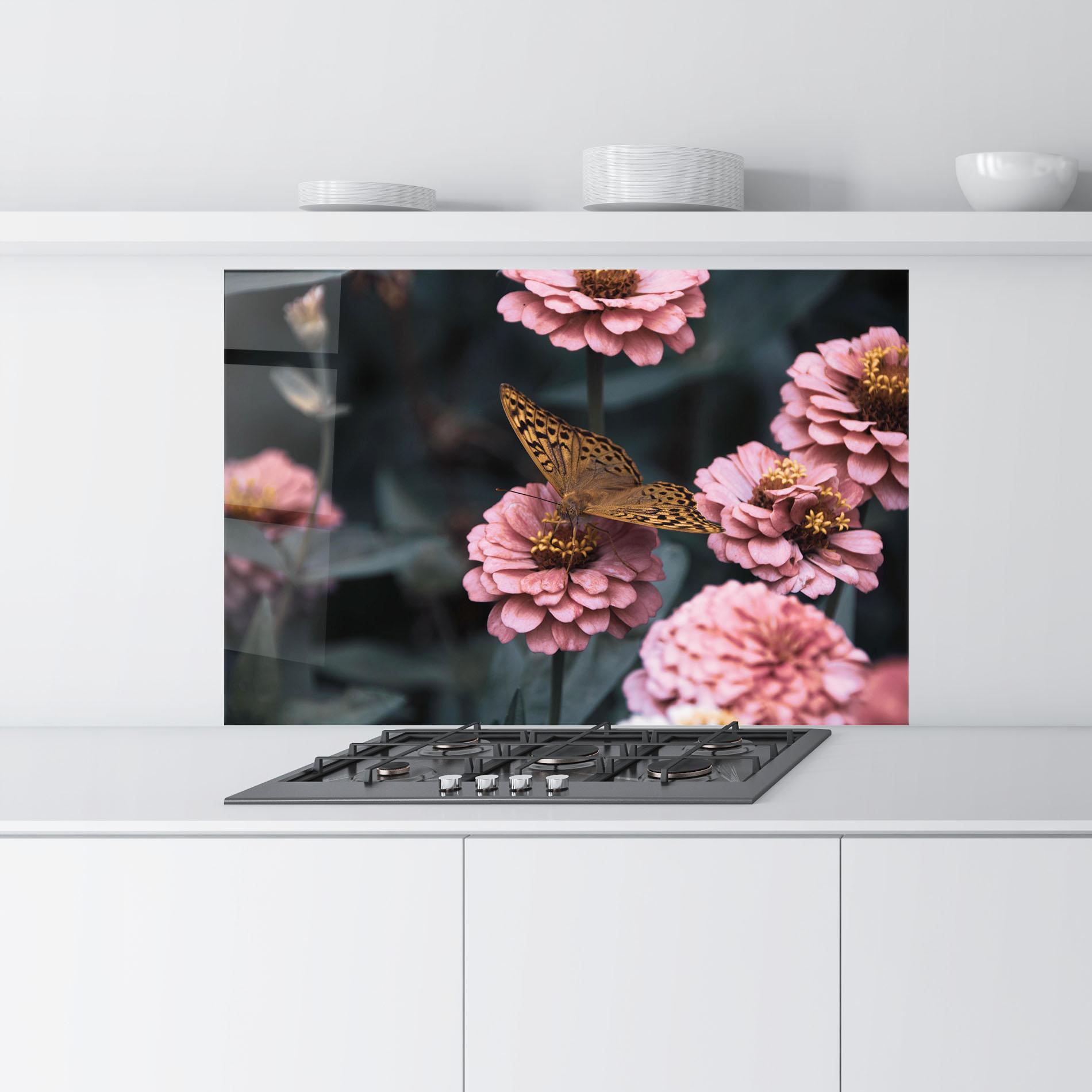 Konyhai üveg hátfal Flower Butterfly mockup 9