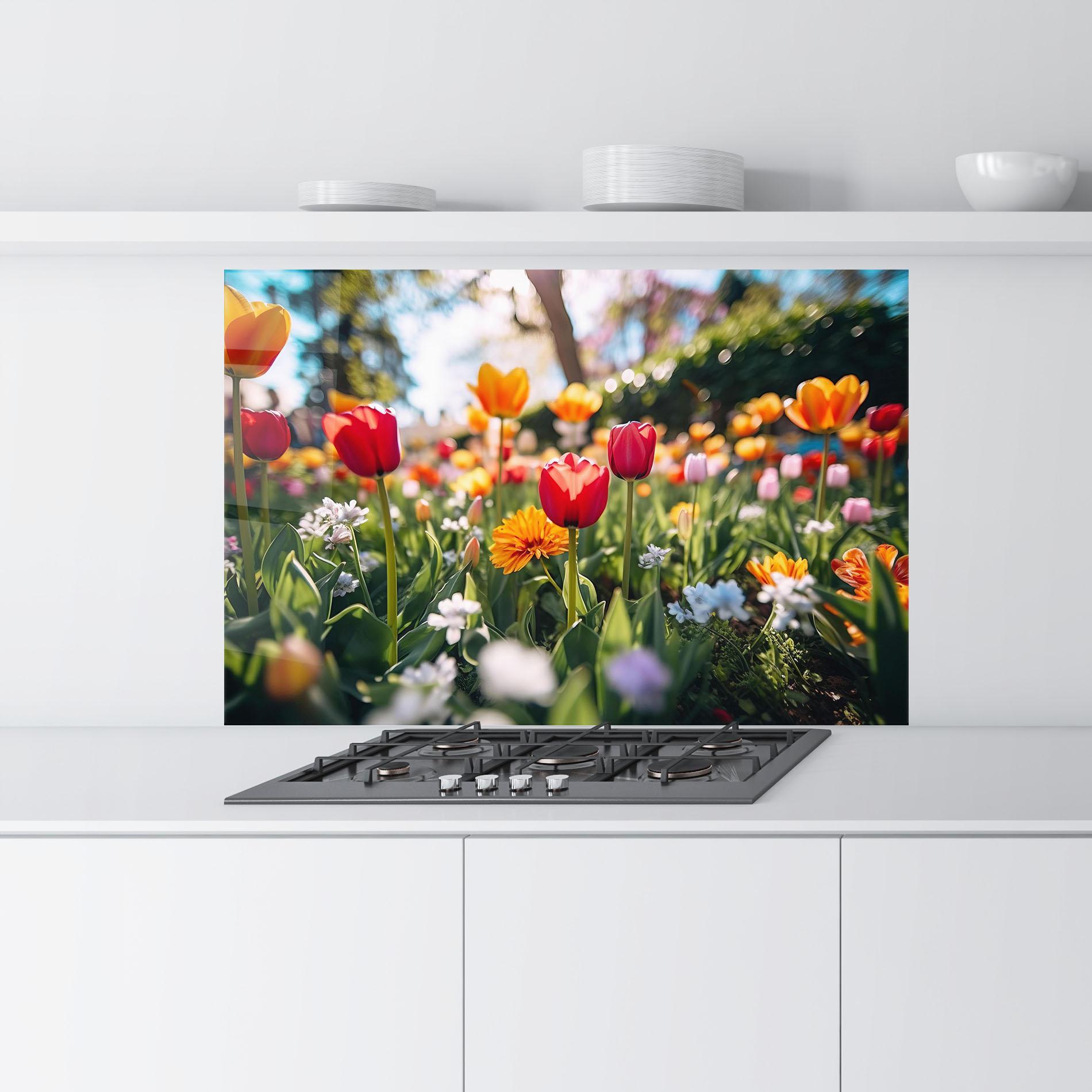 Konyhai üveg hátfal Garden Tulips Mix mockup 9