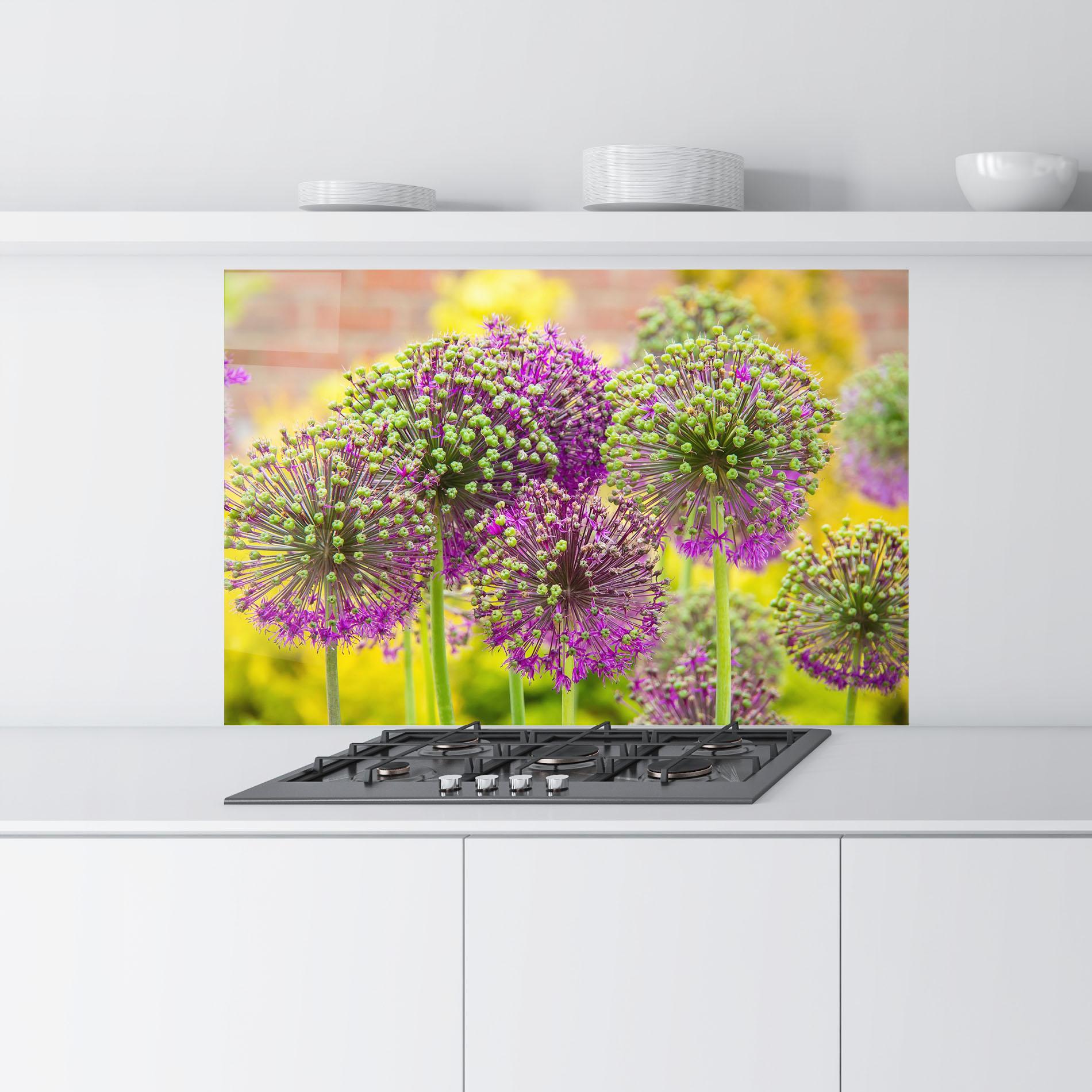 Konyhai üveg hátfal Green Purple Garden mockup 9