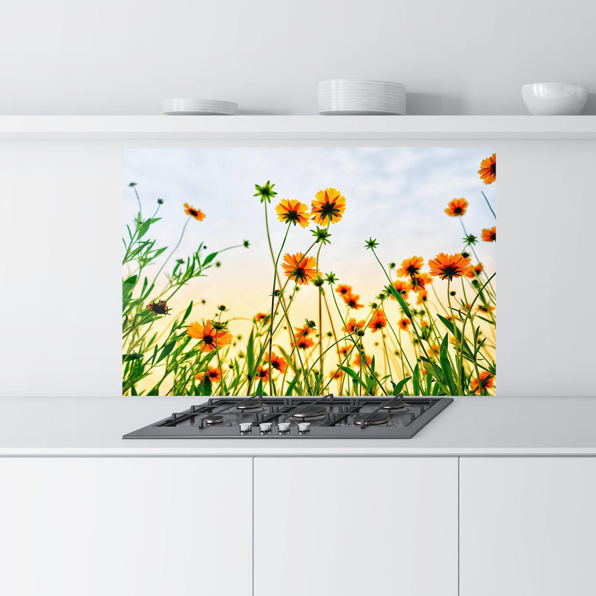 Konyhai üveg hátfal Orange Wild Flowers mockup 9