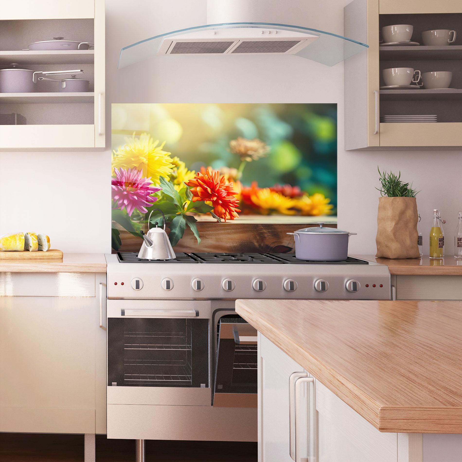 Konyhai üveg hátfal Wood Wild Flower mockup 1