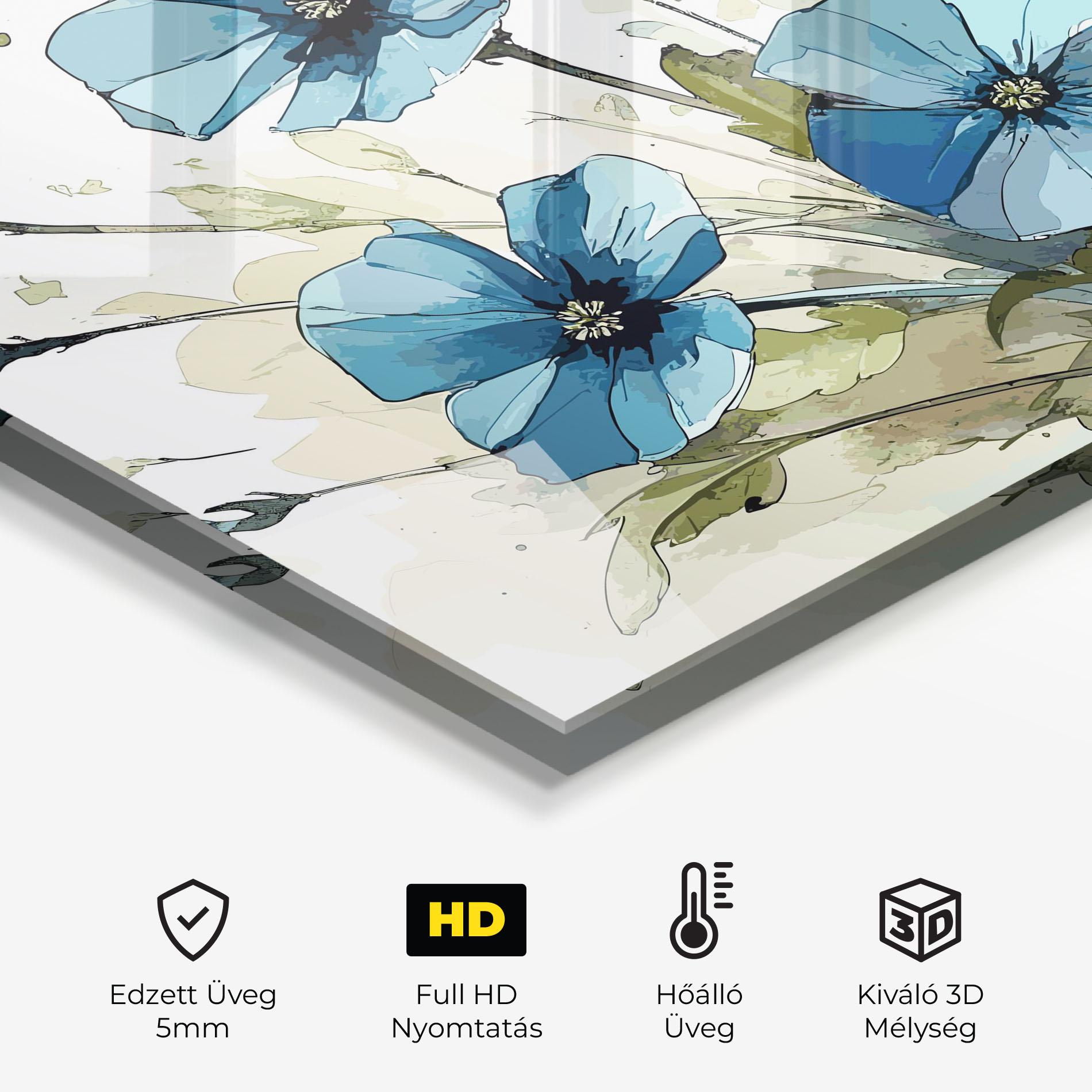 Konyhai üveg hátfal Blue Wild Plant mockup 2