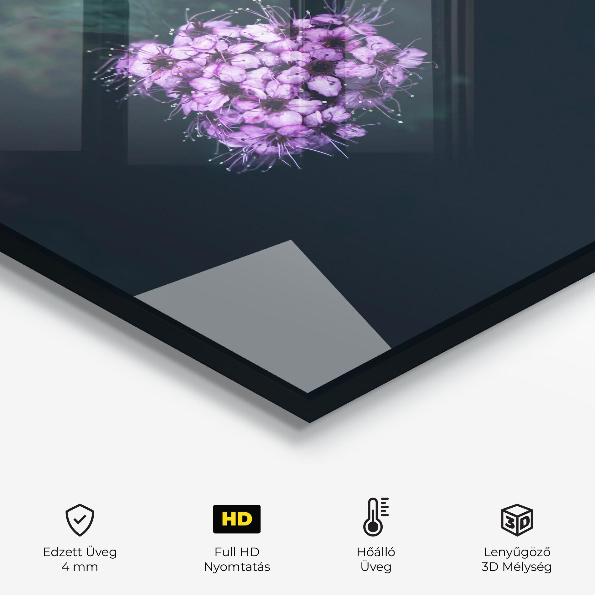 Konyhai üveg hátfal Dark Purple Flower mockup 2