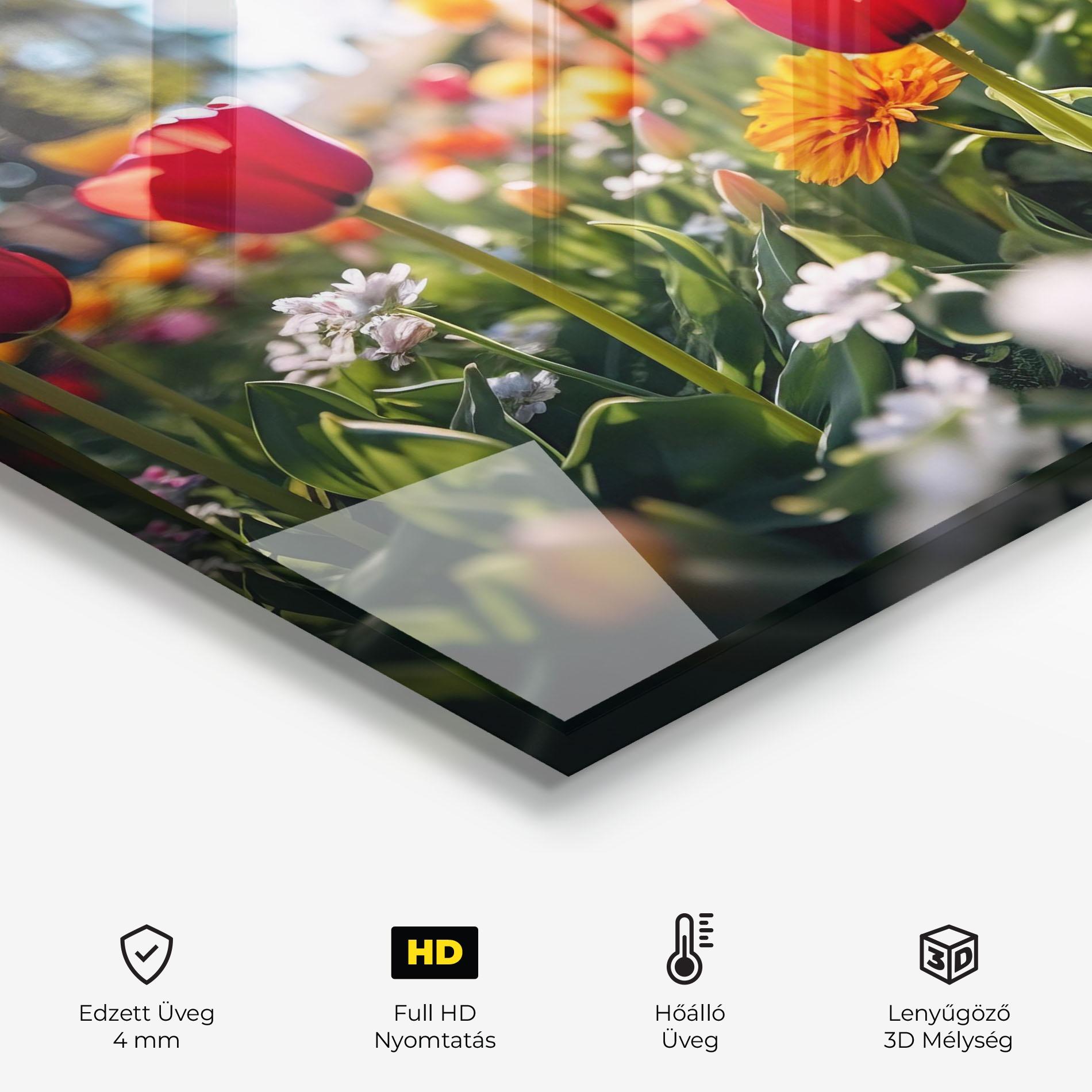 Konyhai üveg hátfal Garden Tulips Mix mockup 2