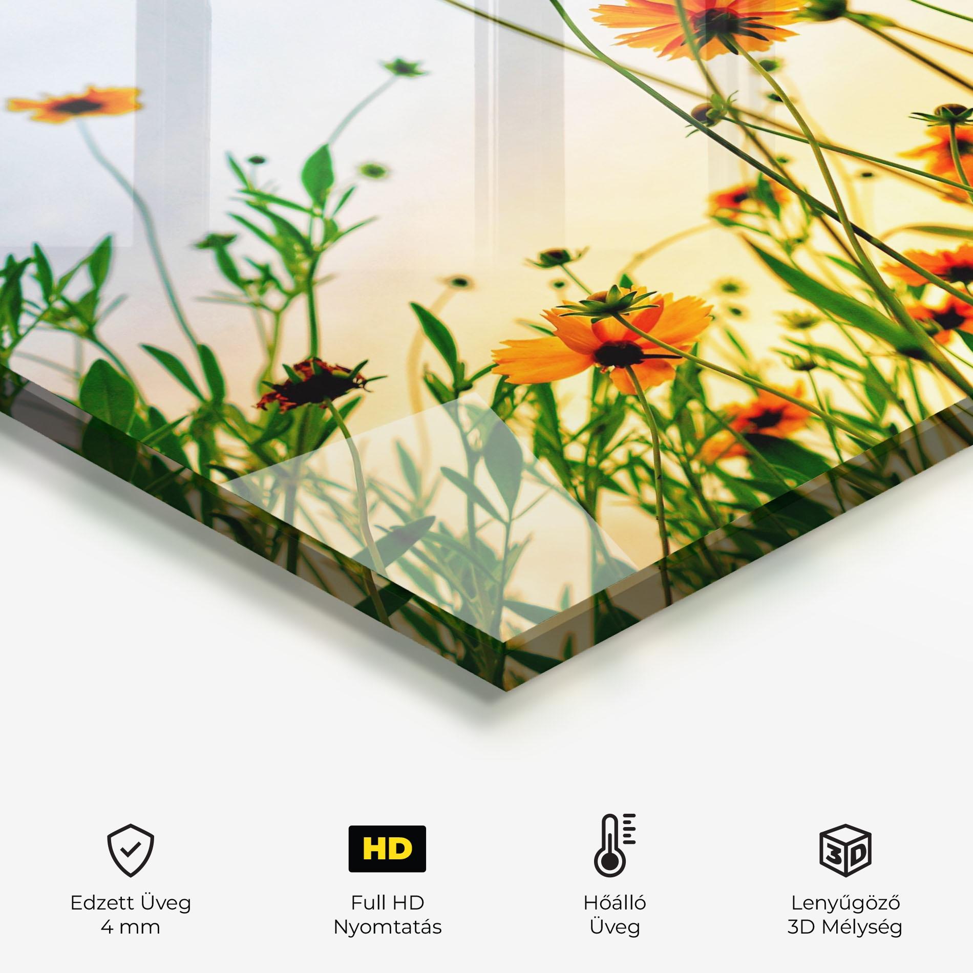 Konyhai üveg hátfal Orange Wild Flowers mockup 2