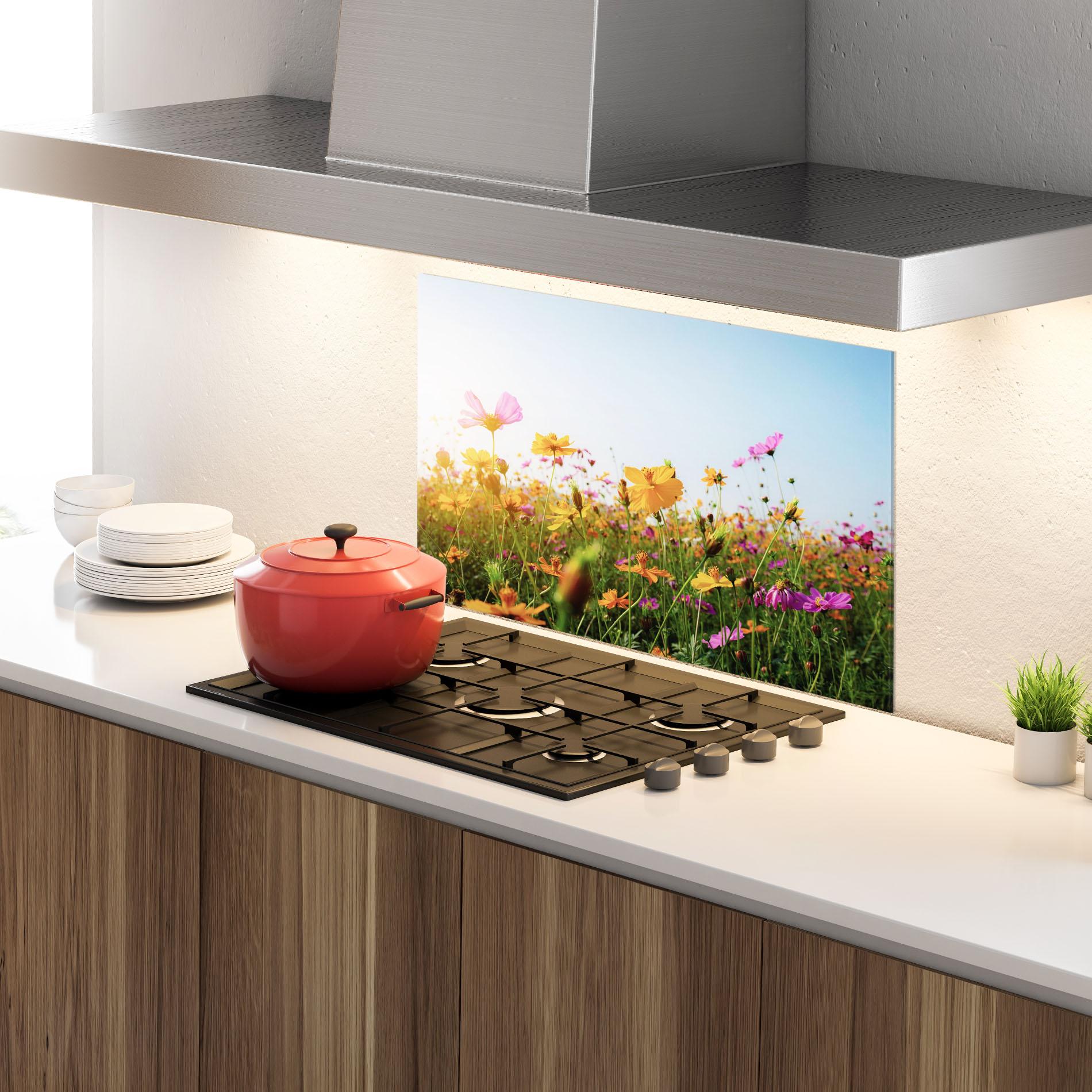 Konyhai üveg hátfal Cosmos Field Sunset mockup 4