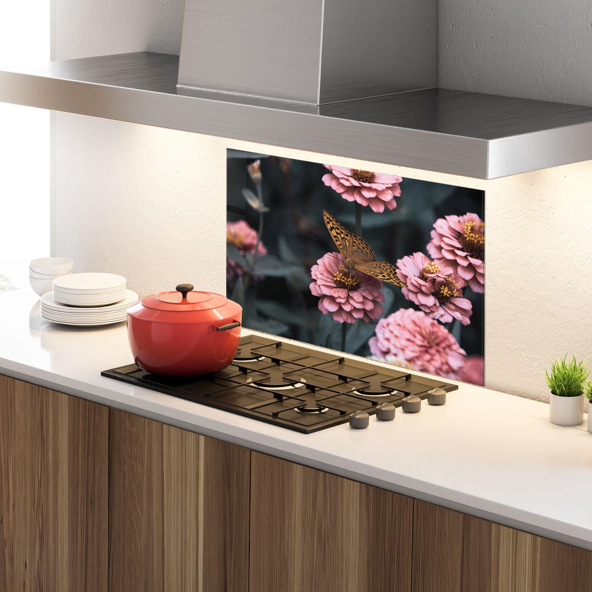 Konyhai üveg hátfal Flower Butterfly mockup 4