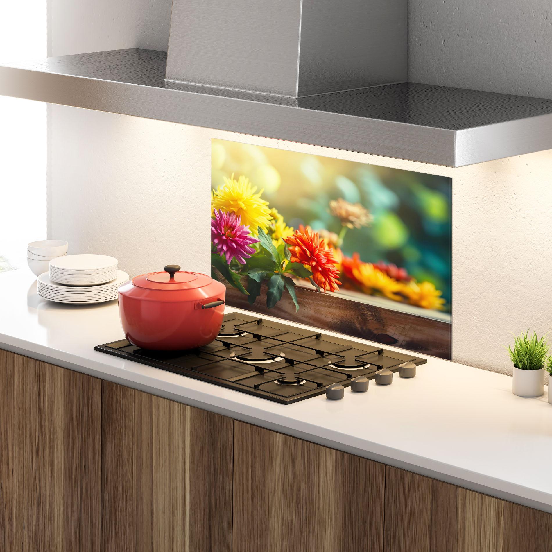 Konyhai üveg hátfal Wood Wild Flower mockup 4