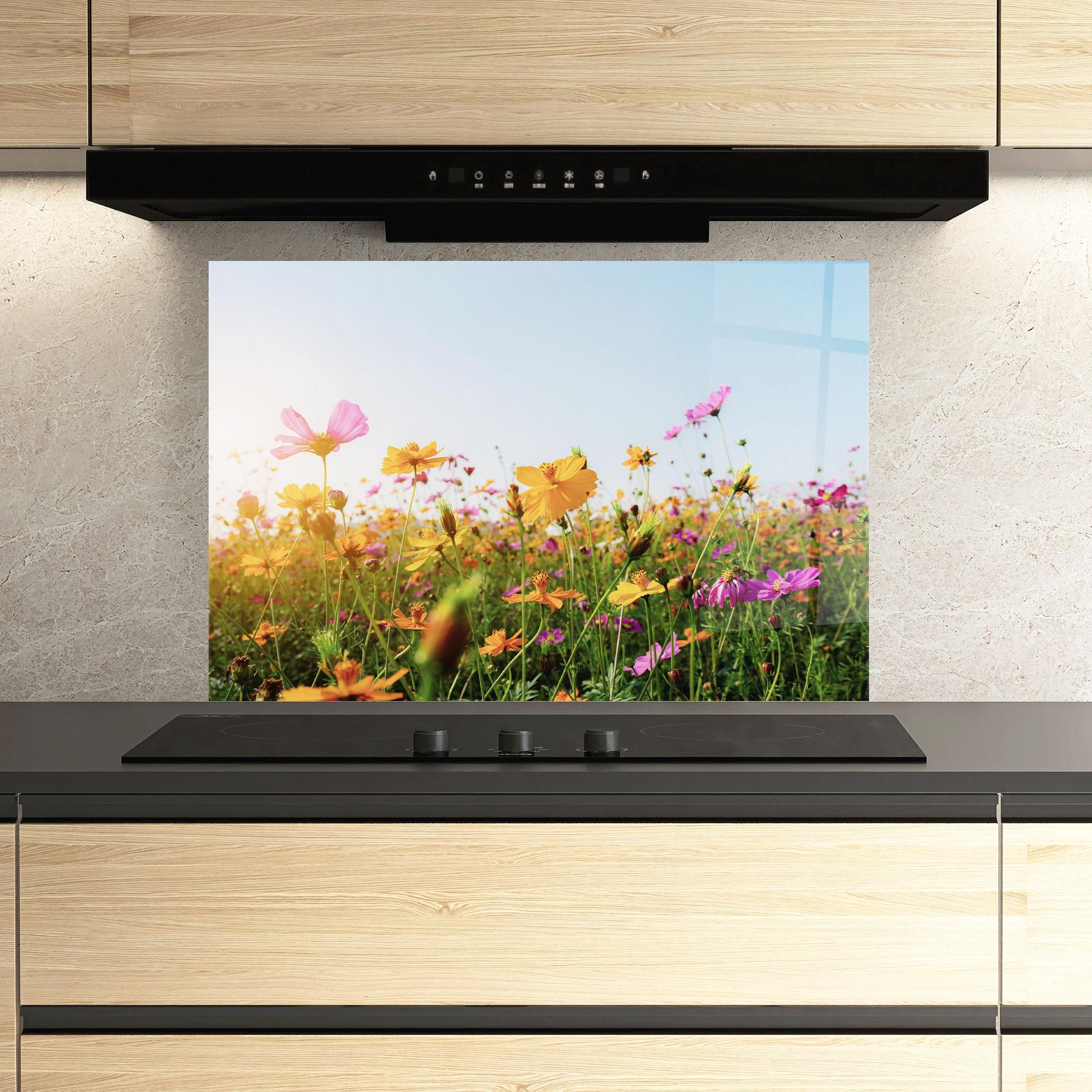 Konyhai üveg hátfal Cosmos Field Sunset mockup 3