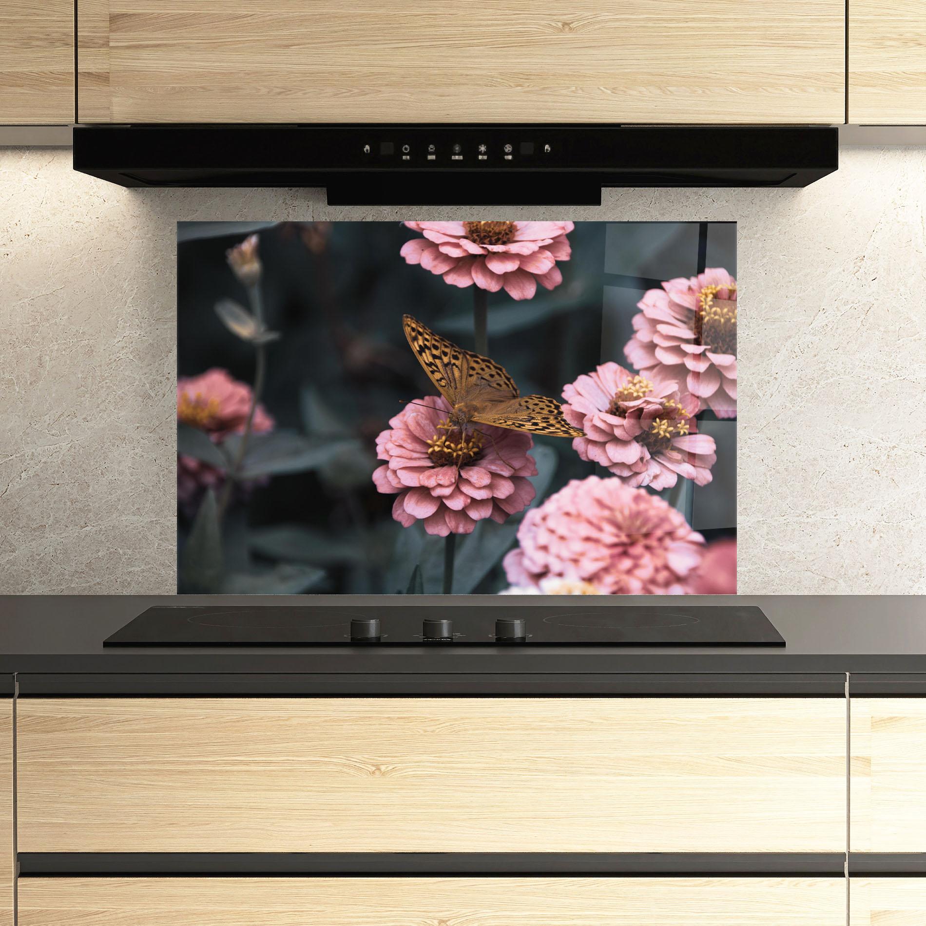 Konyhai üveg hátfal Flower Butterfly mockup 3