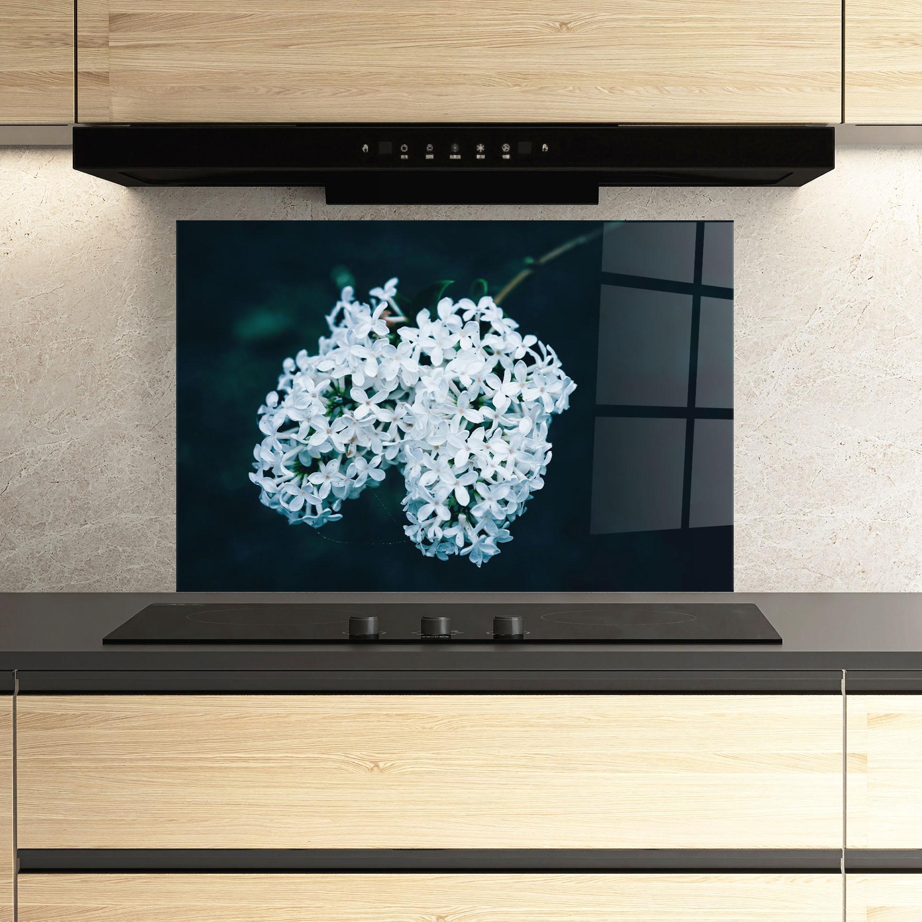 Konyhai üveg hátfal Green Light Flower mockup 3