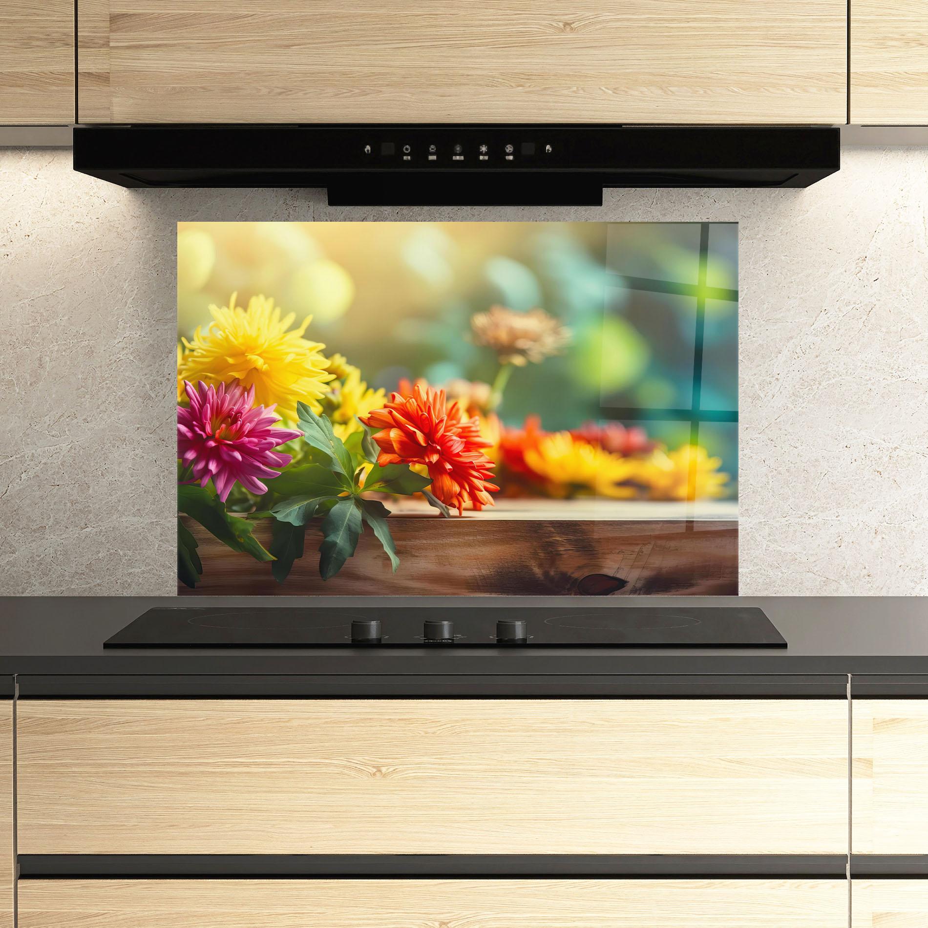 Konyhai üveg hátfal Wood Wild Flower mockup 3