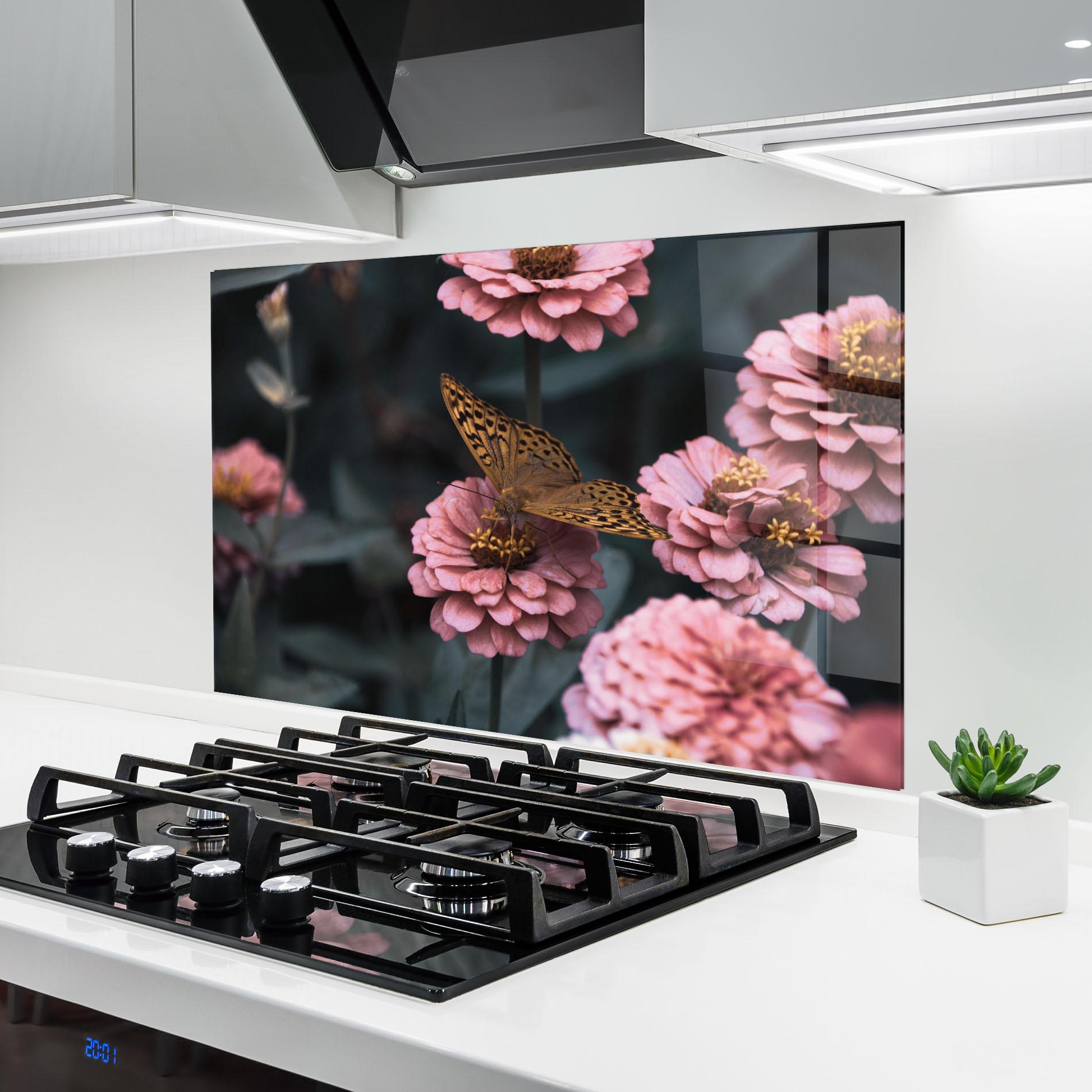 Konyhai üveg hátfal Flower Butterfly mockup 6